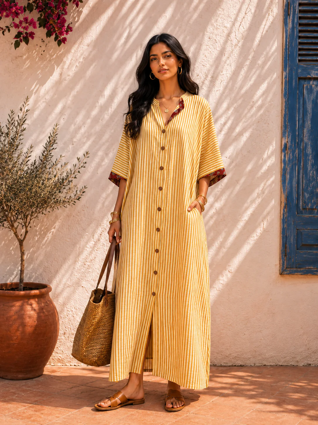 Aahista Honey Stripe Kaftan Dress
