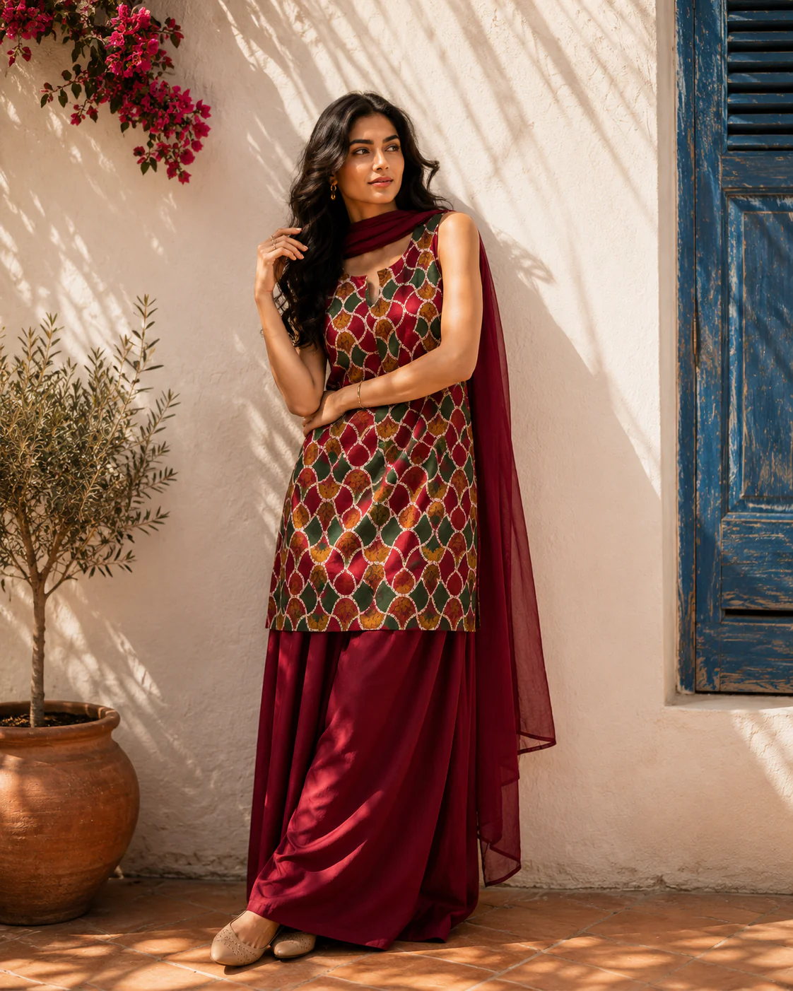 Aahista Maroon Farshi Set with Dupatta