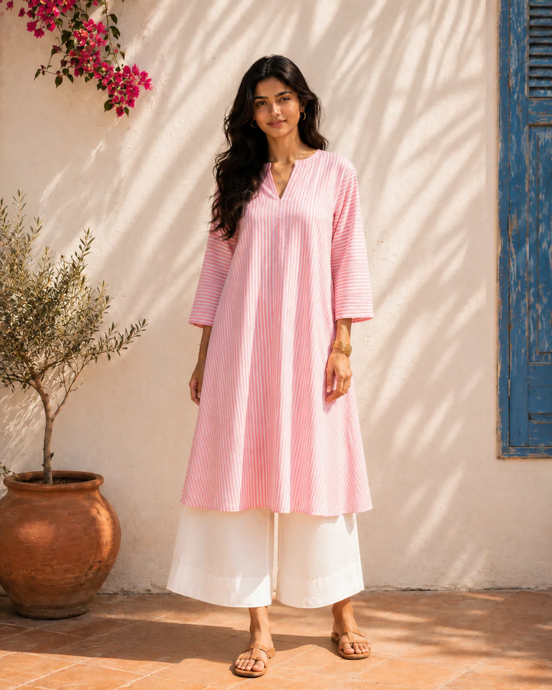 Aahista Pink Stripe Kurta Set - Image 2