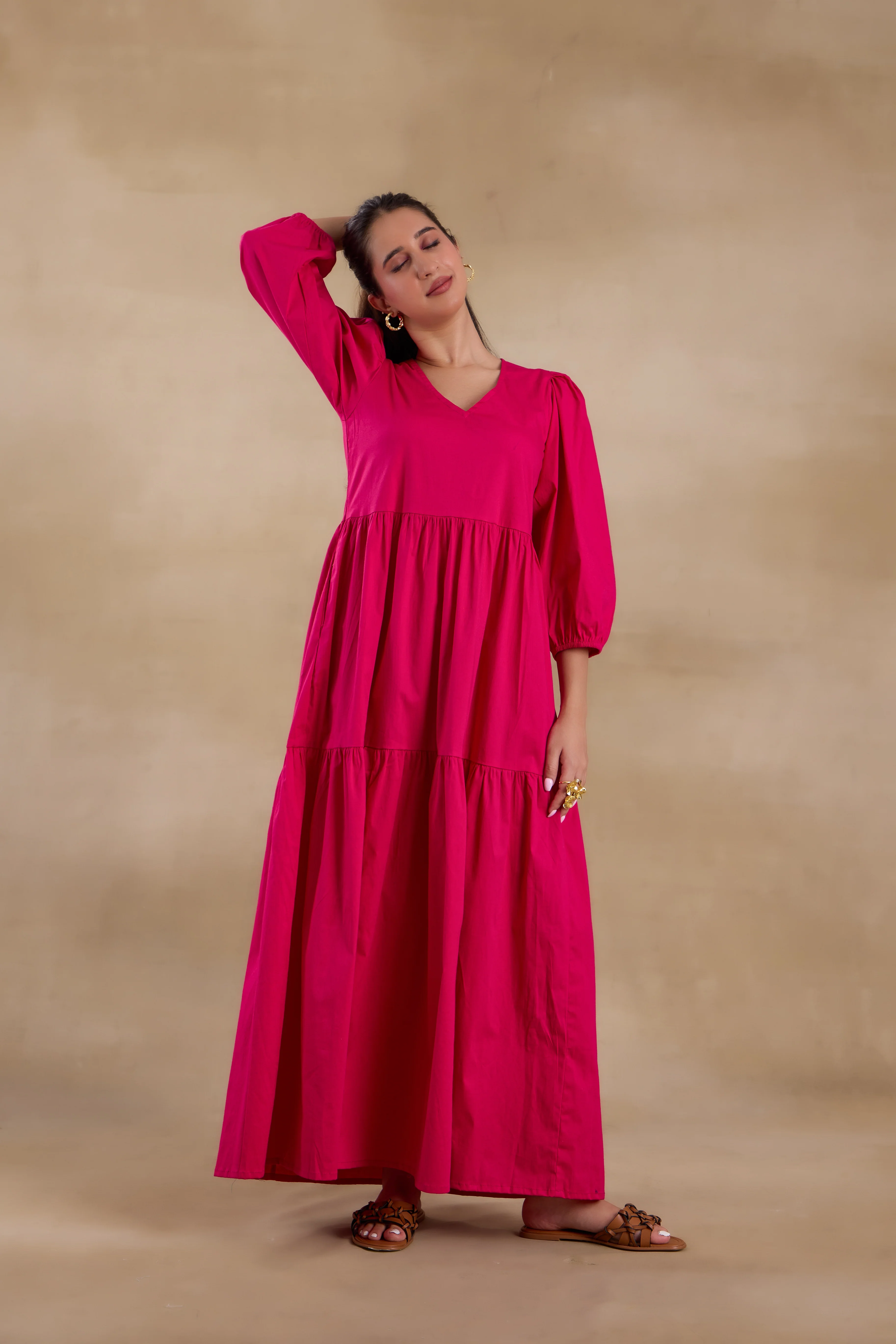 Alaya Essentials Fuchsia Flared Long Dress - Image 2