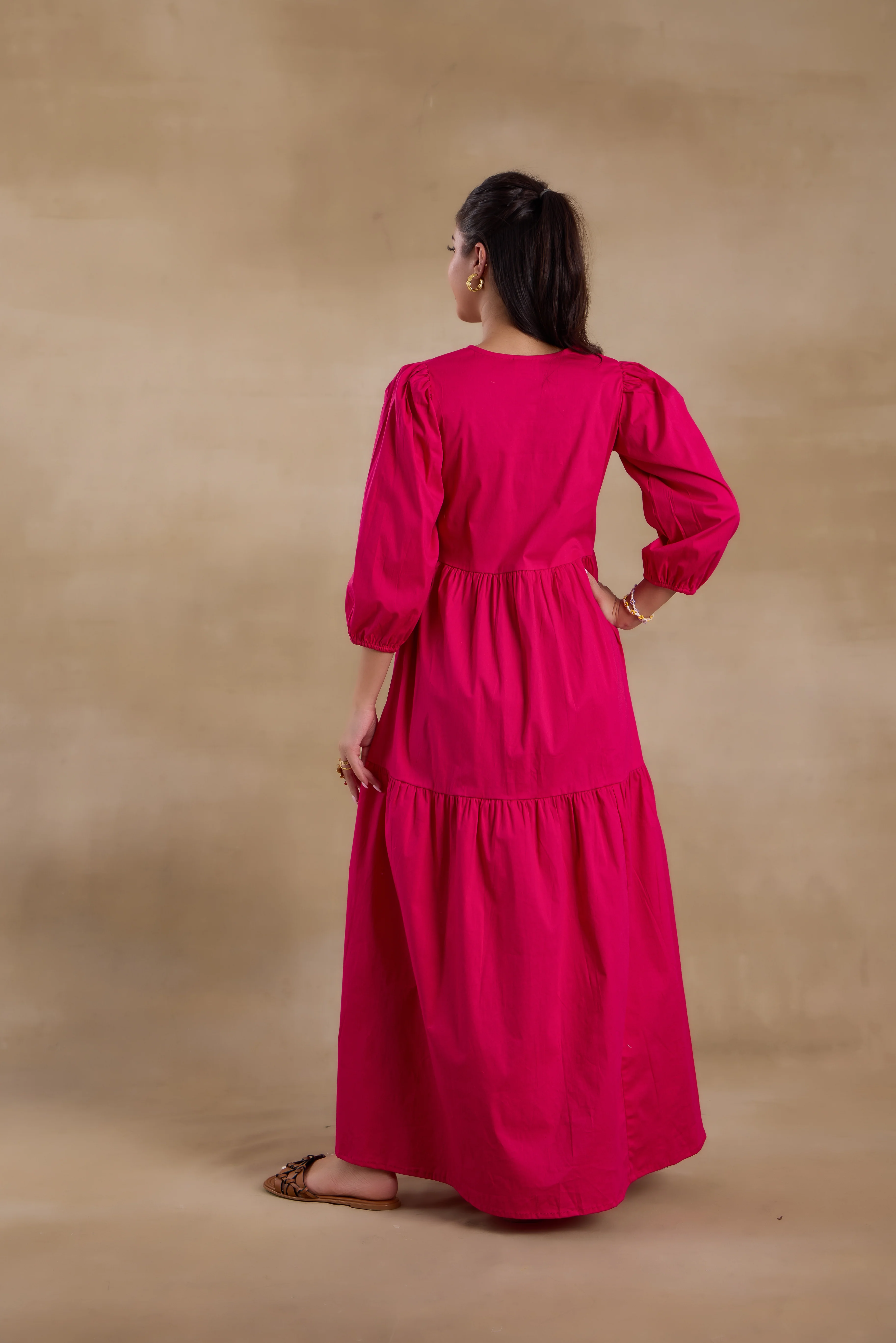 Alaya Essentials Fuchsia Flared Long Dress - Image 3