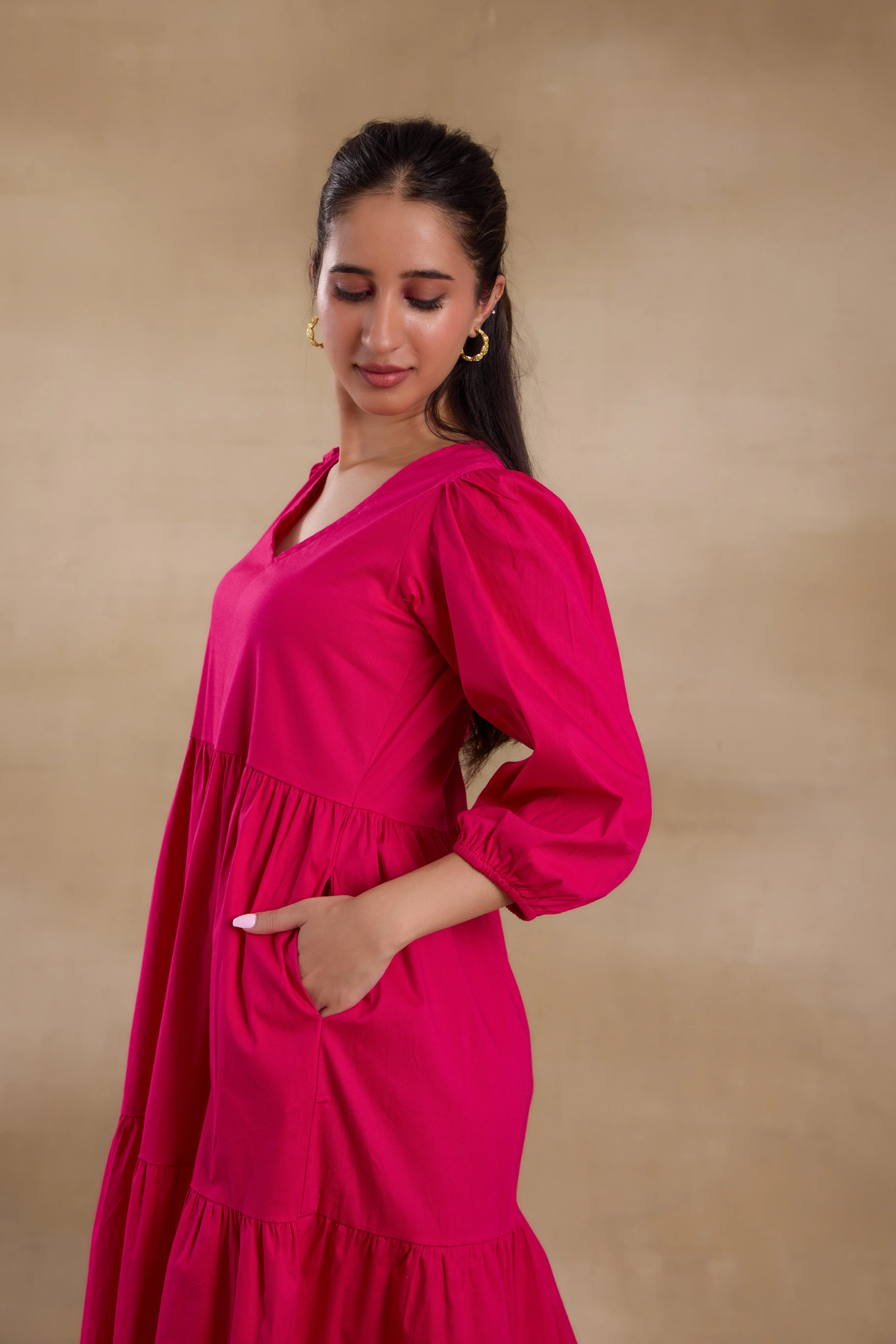 Alaya Essentials Fuchsia Flared Long Dress - Image 4