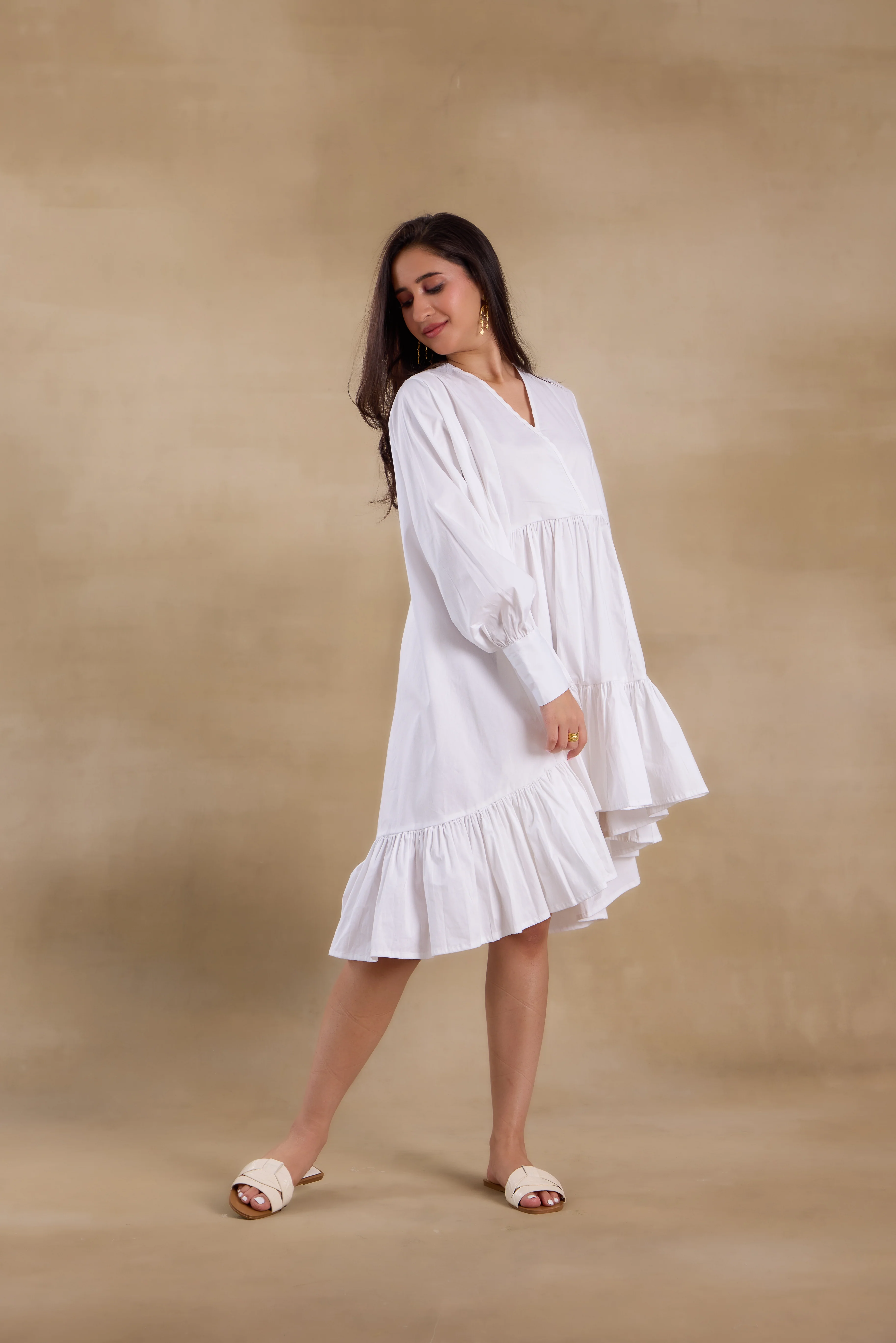 Alaya Essentials White Tiered Ruffle Dress - Image 2