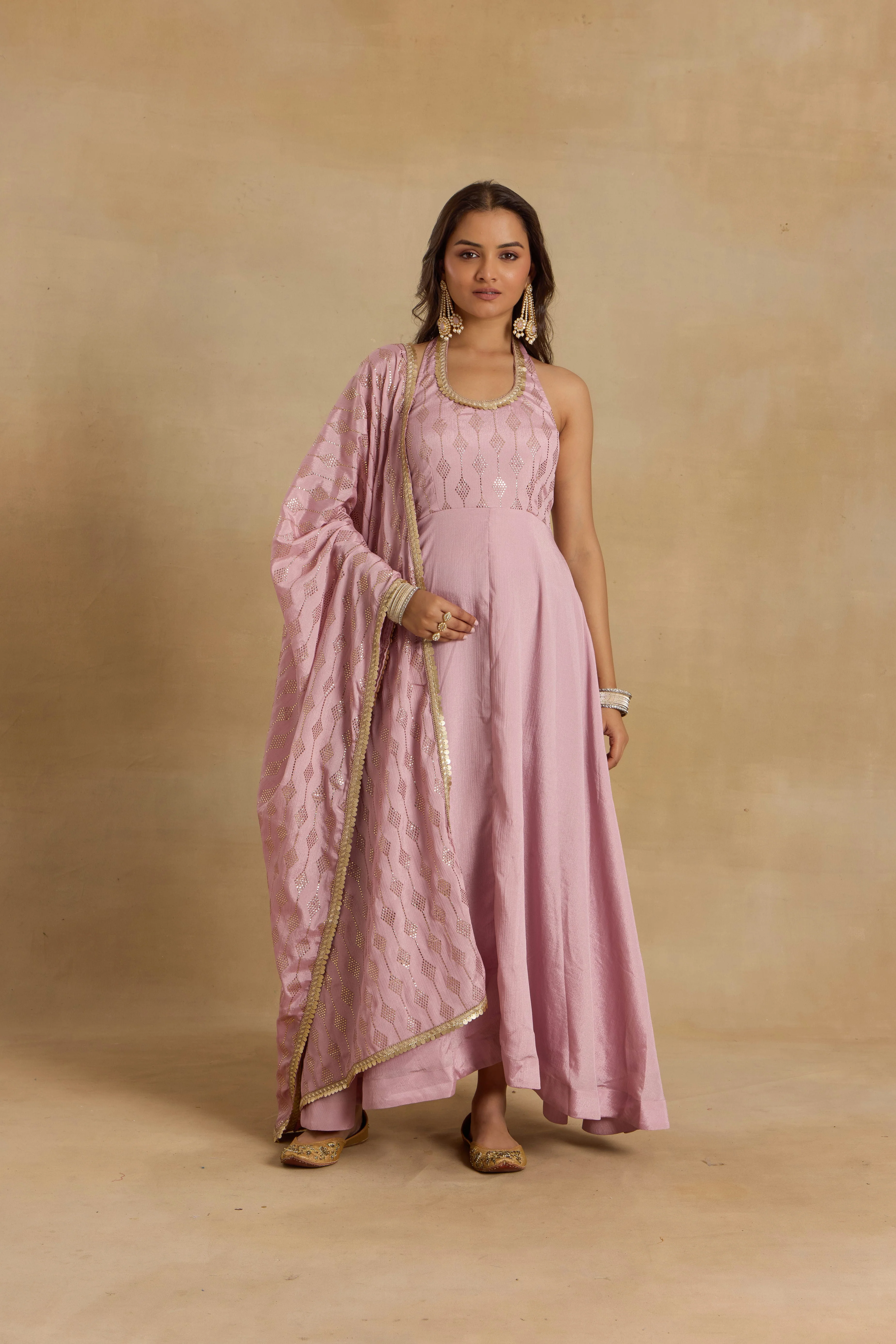 Alaya Heer Lilac Halter Neck Anarkali With Dupatta - Image 4