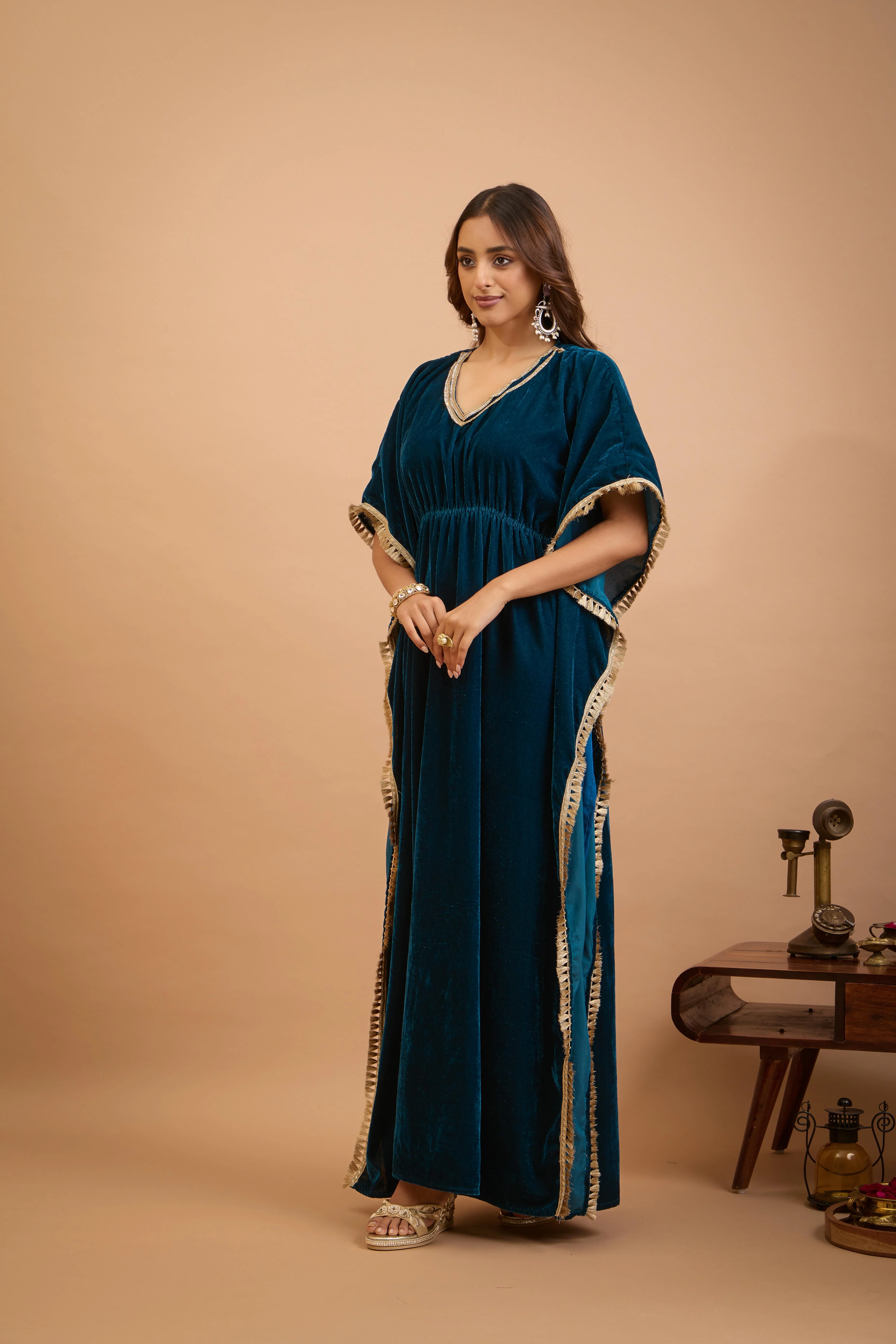 Alaya Jugni Bahamas Blue Velvet Bohemian Kaftan - Image 2