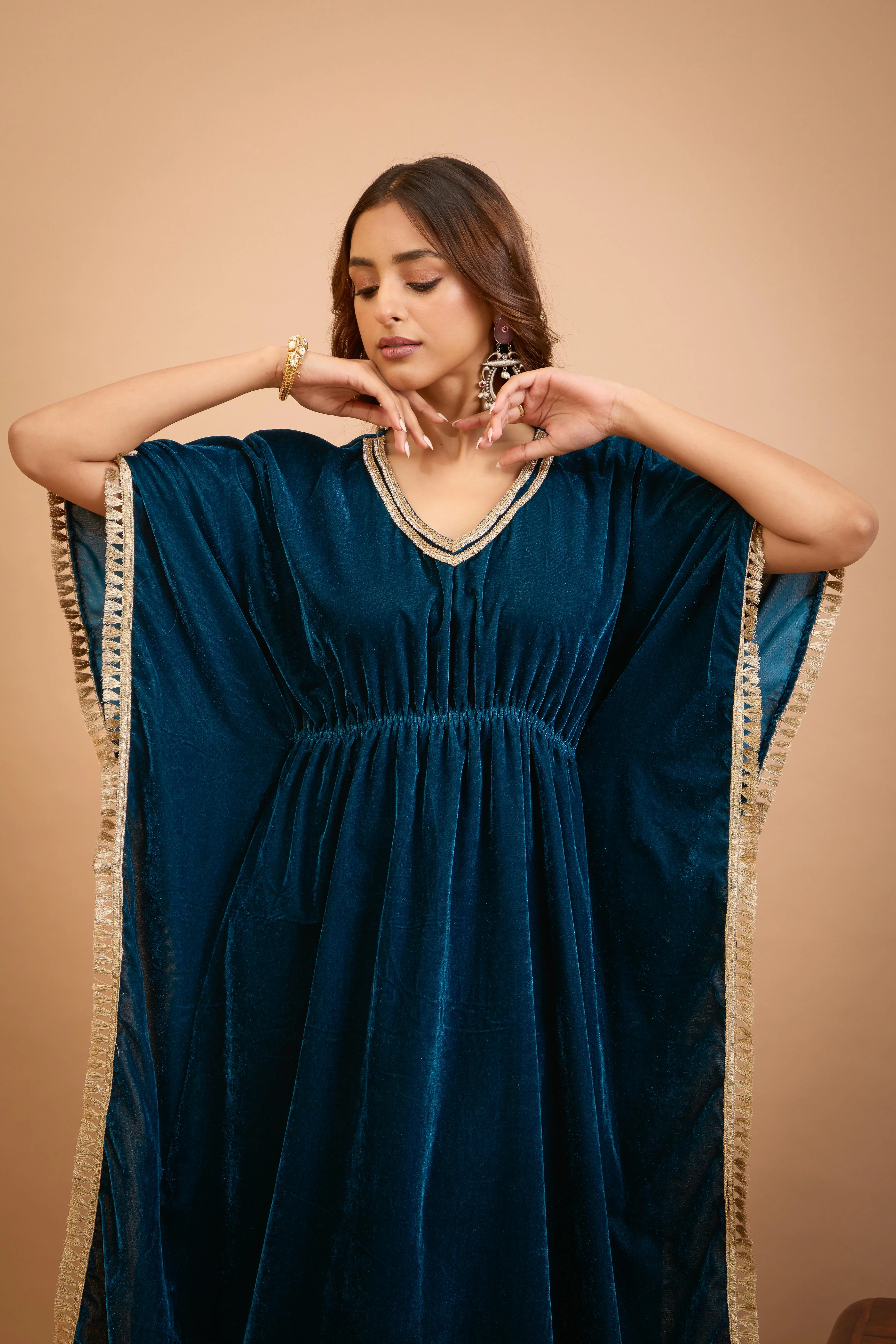 Alaya Jugni Bahamas Blue Velvet Bohemian Kaftan - Image 3