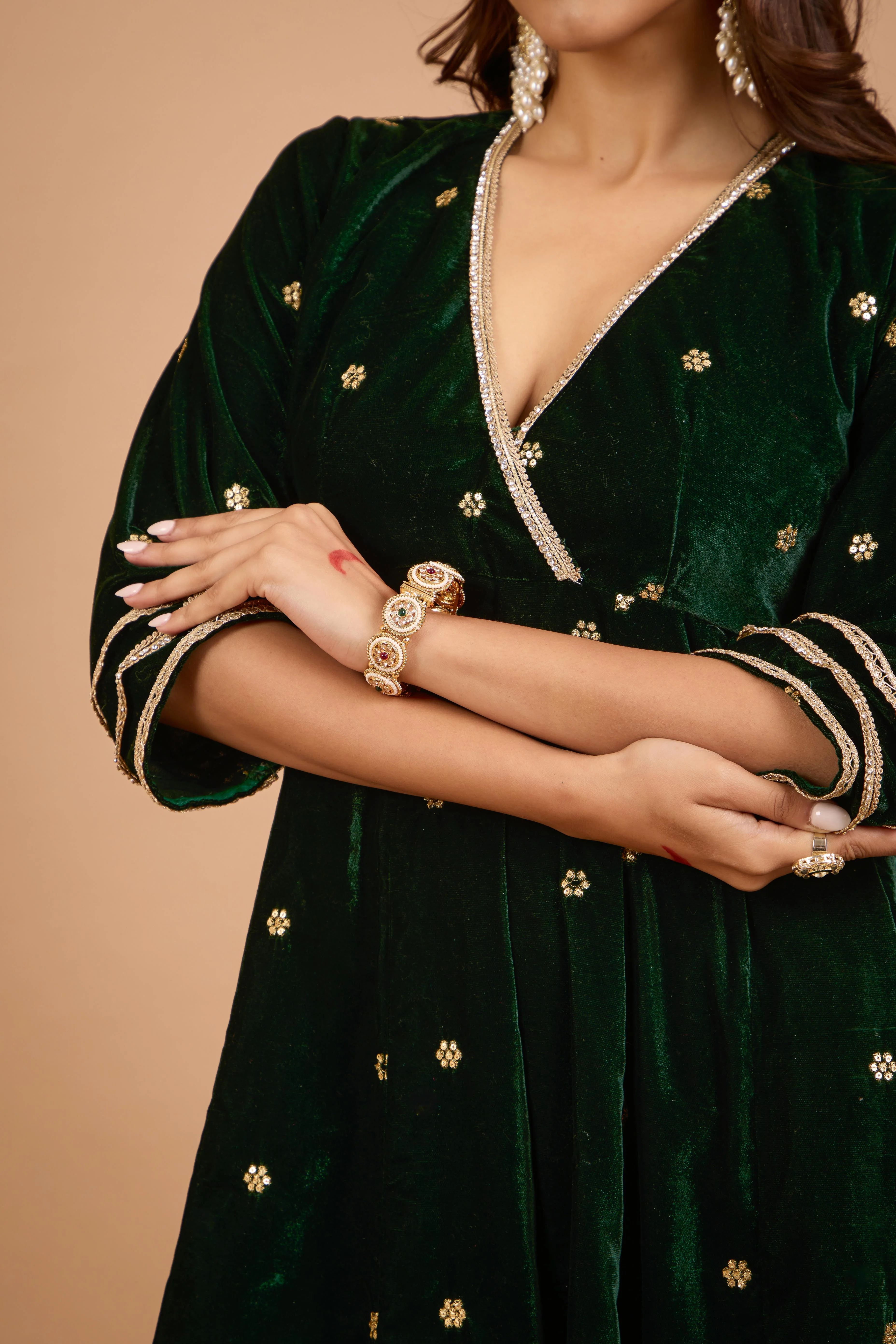 Alaya Jugni Emerald Glow Velvet Anarkali - Image 2