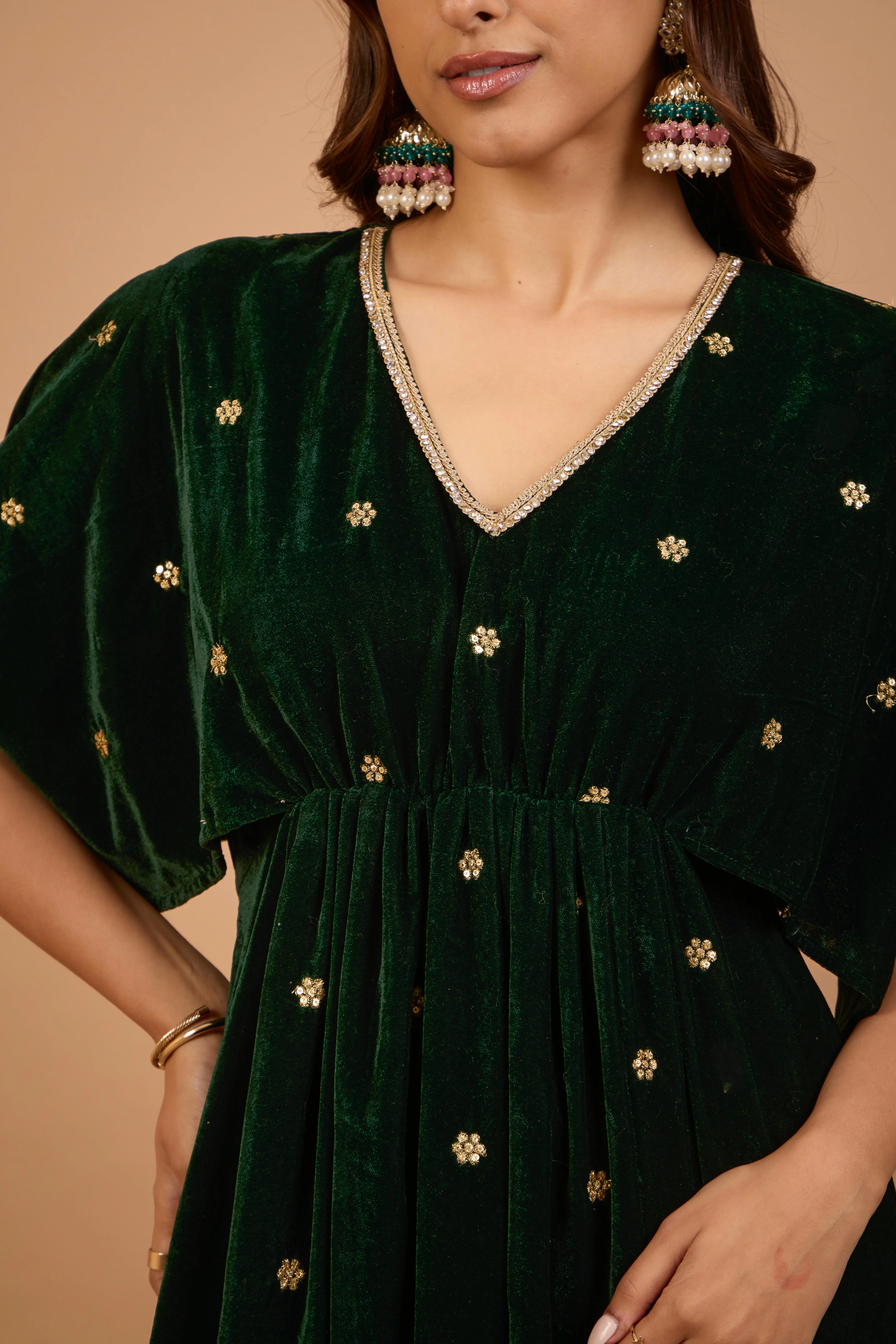 Alaya Jugni Emerald Green Velvet Vines Kaftan - Image 7