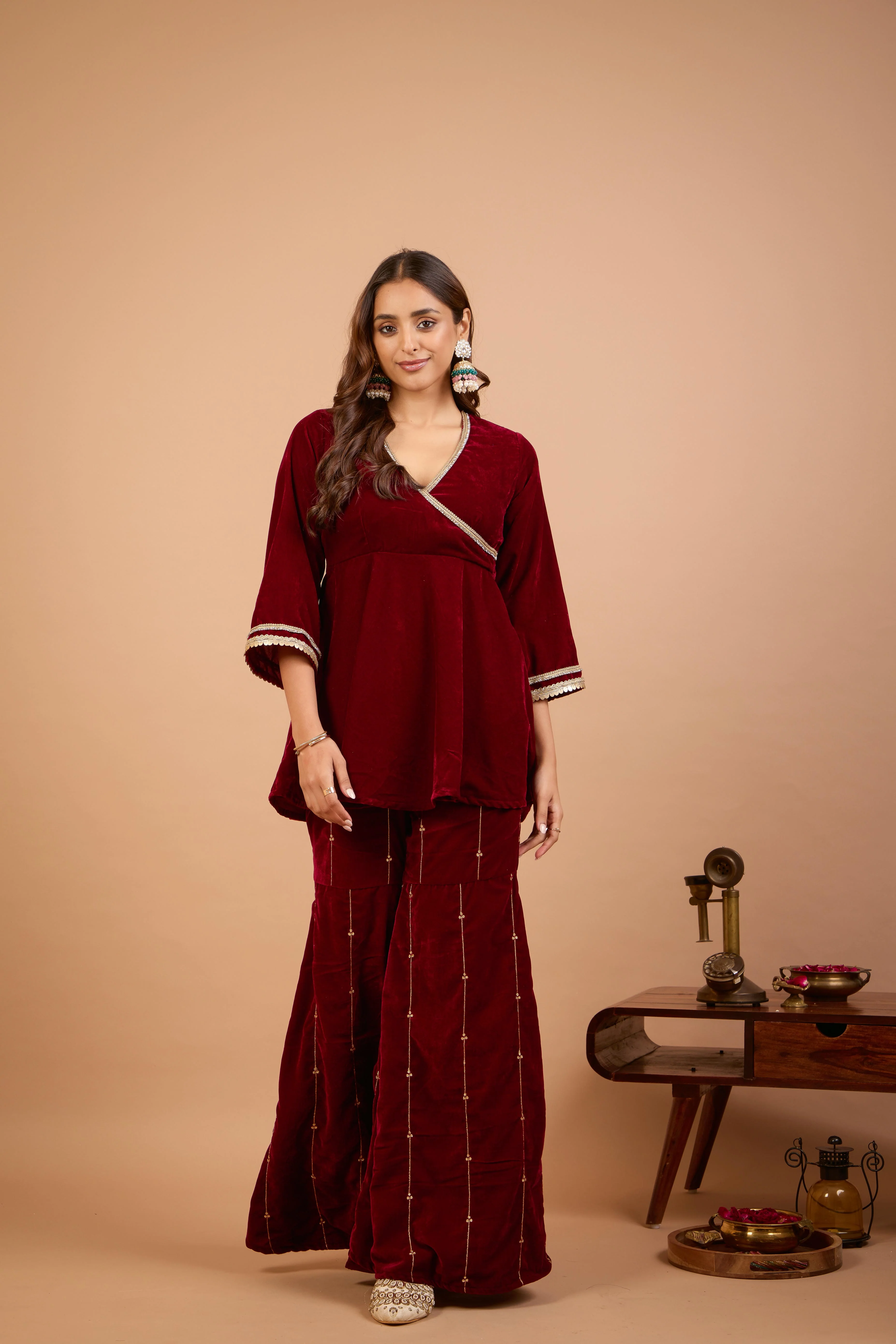 Alaya Jugni Plum Red Embroidered Gharara - Image 2