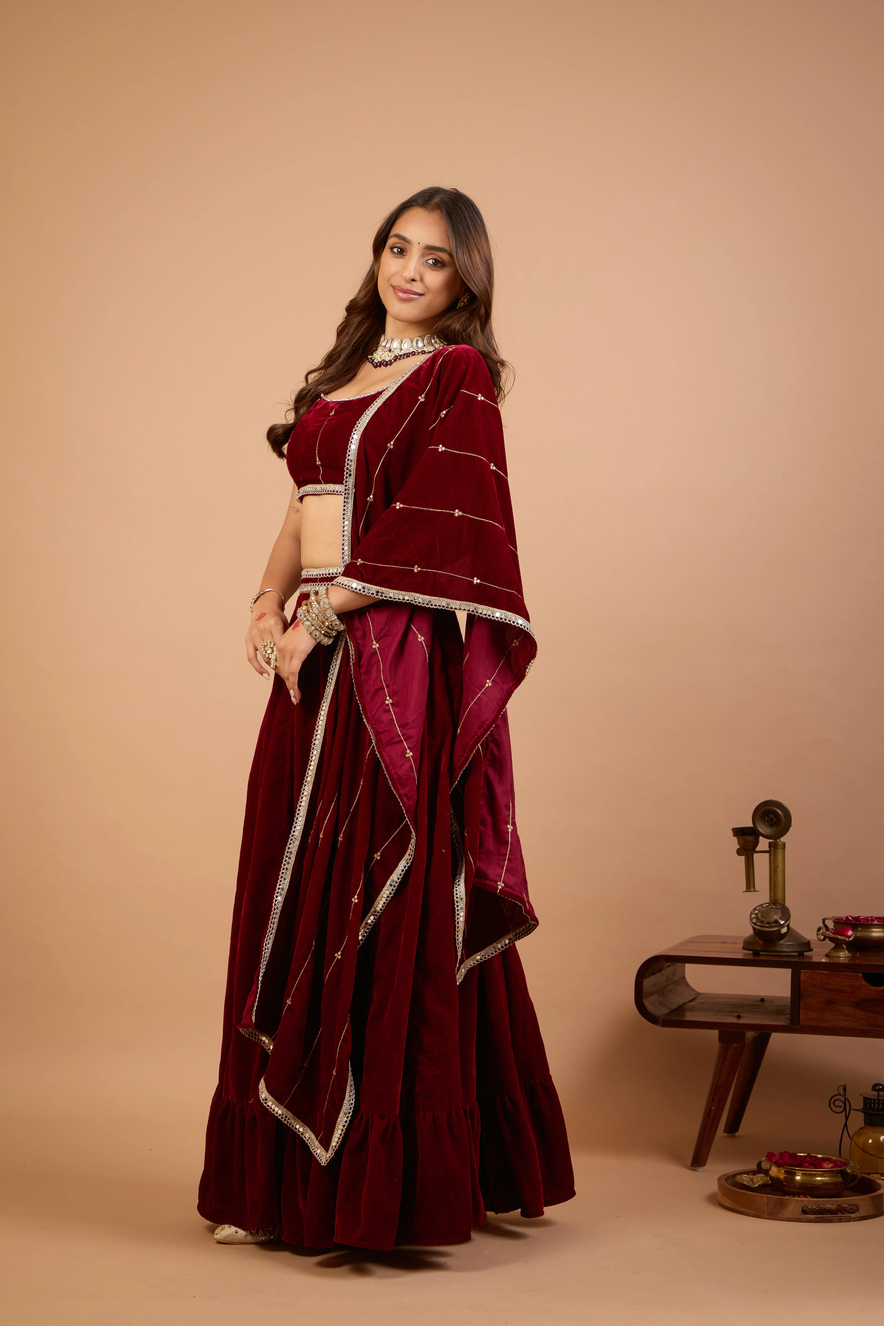 Alaya Jugni Scarlet Plum Red Lehenga - Image 2