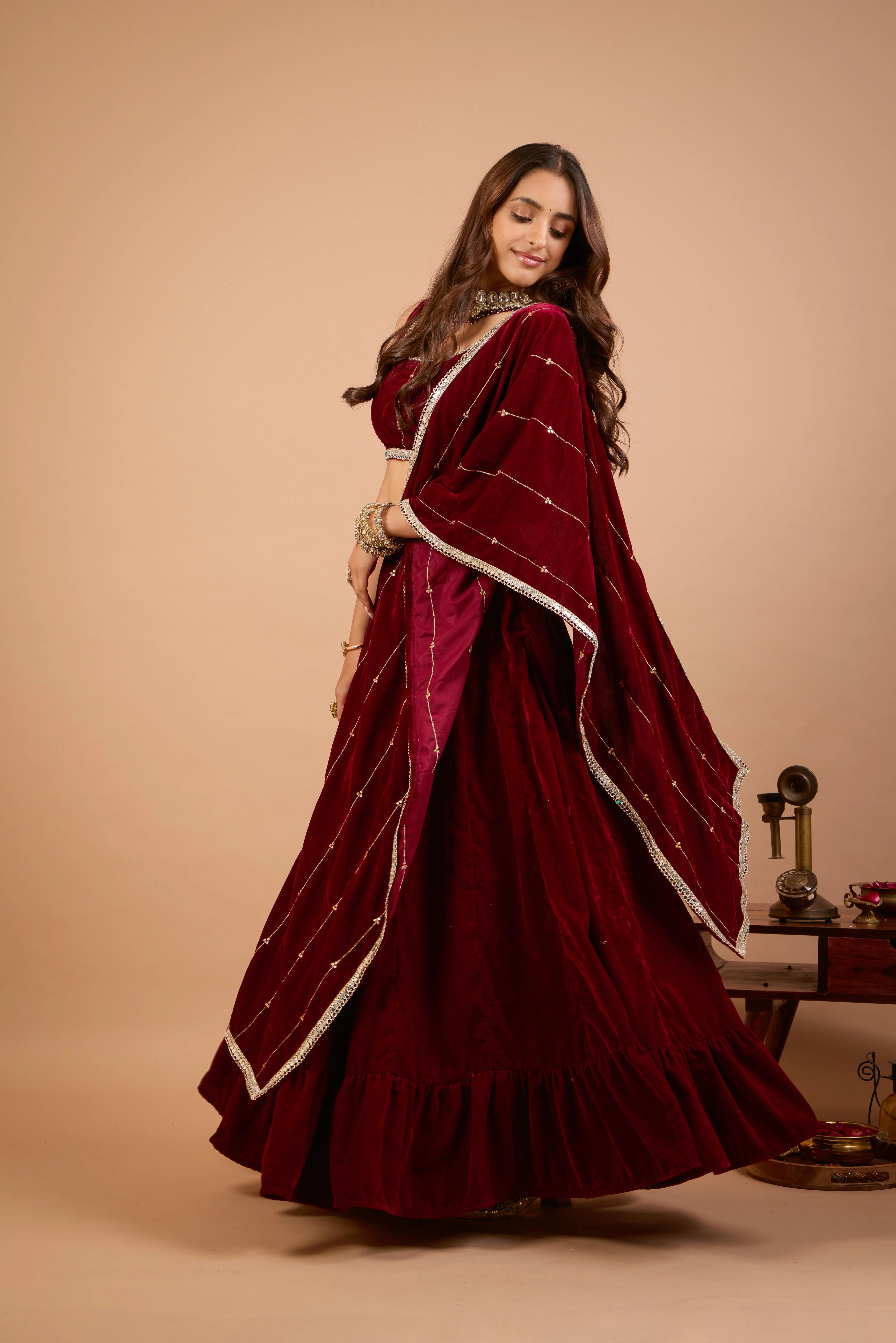 Alaya Jugni Scarlet Plum Red Lehenga - Image 3
