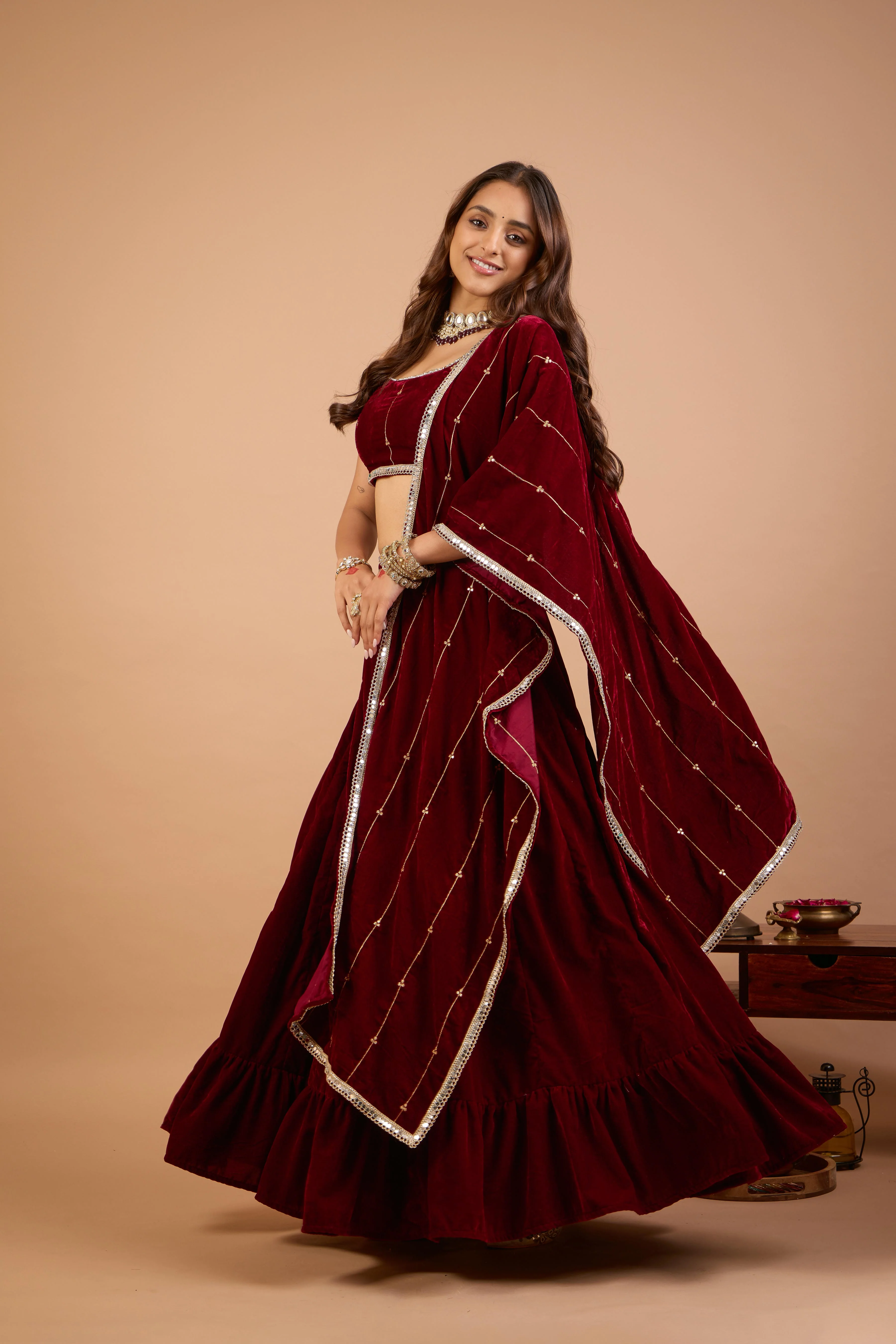 Alaya Jugni Scarlet Plum Red Lehenga Set - Image 2