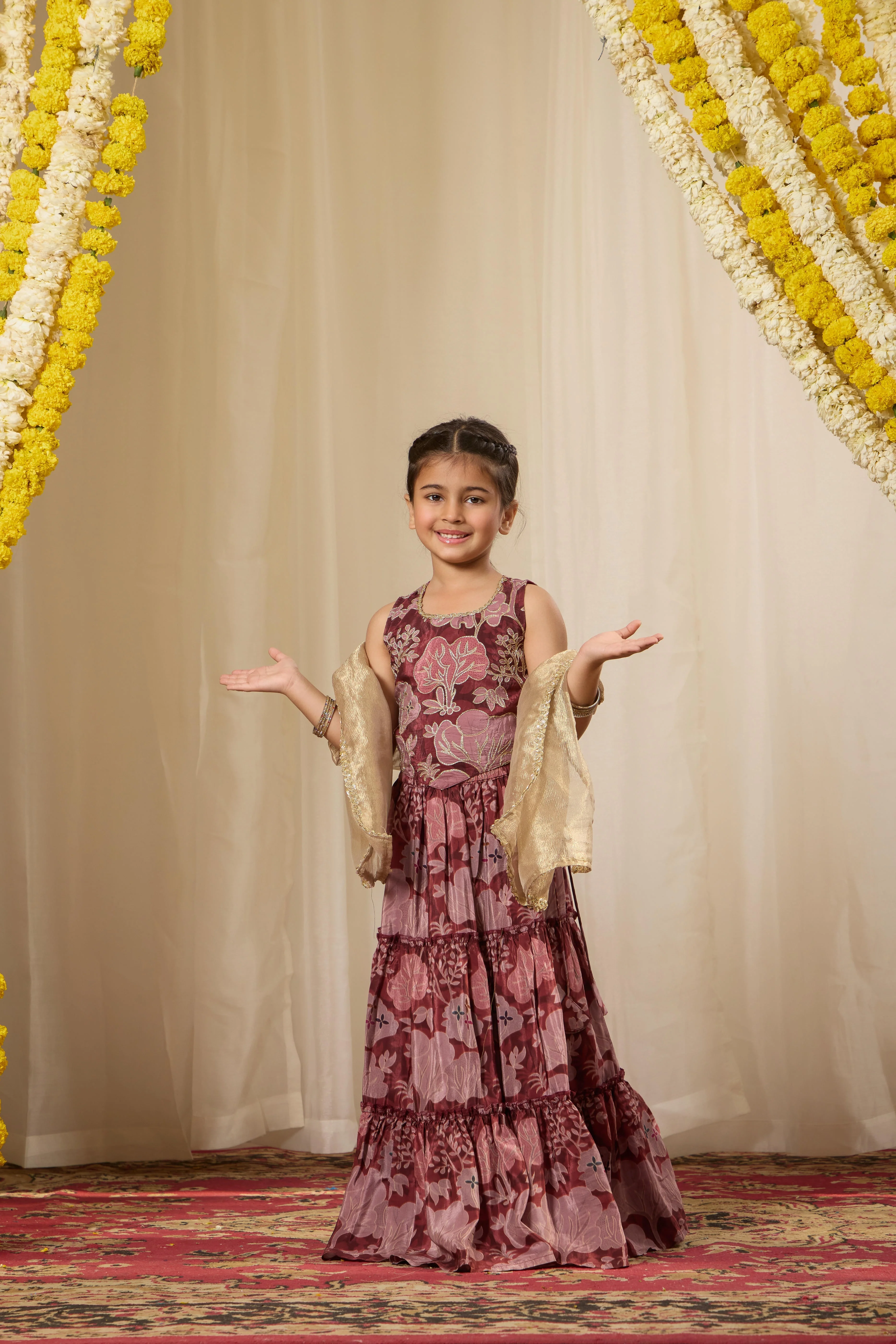 Alaya Kids Muted Maroon Lehenga Set - Image 2