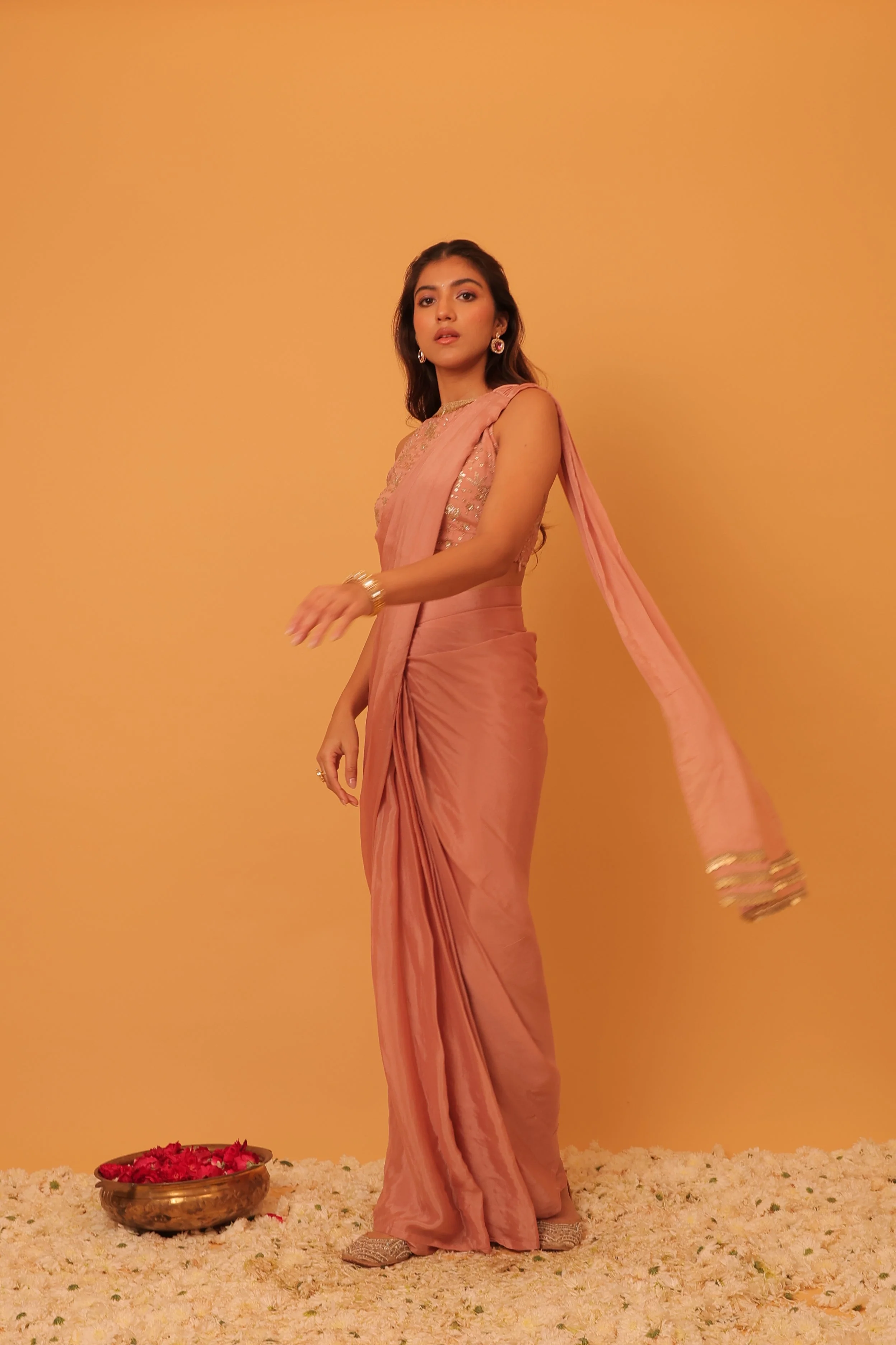 Alaya Mehfil Blush Pink Drape Sari Set - Image 3