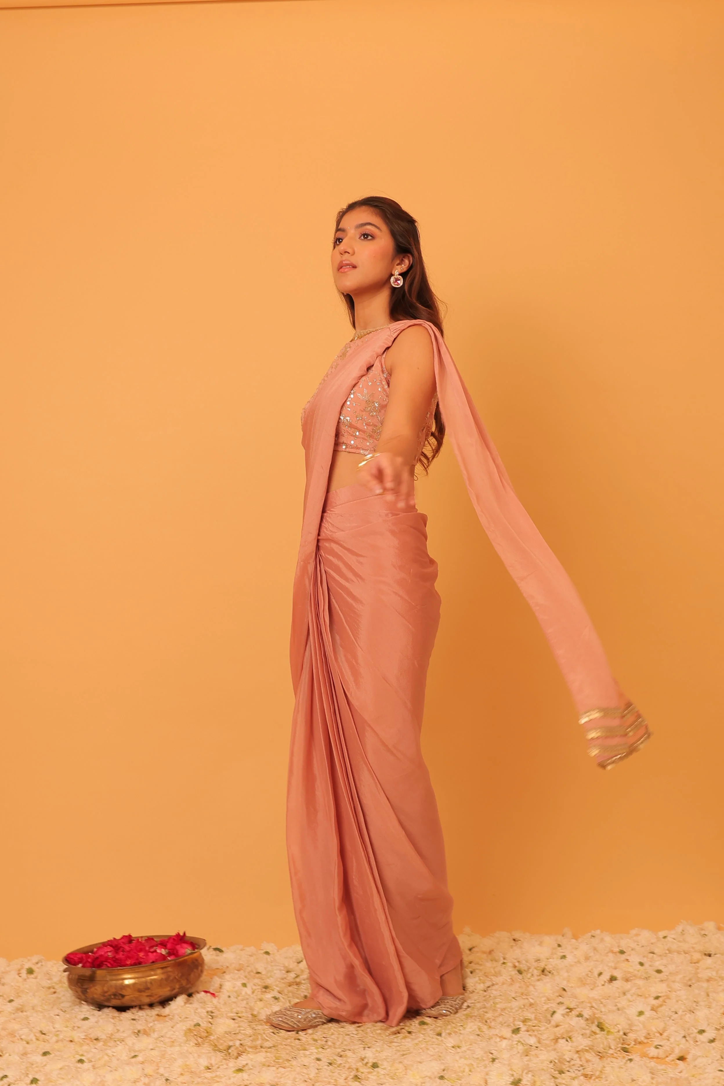 Alaya Mehfil Blush Pink Drape Sari Set - Image 4
