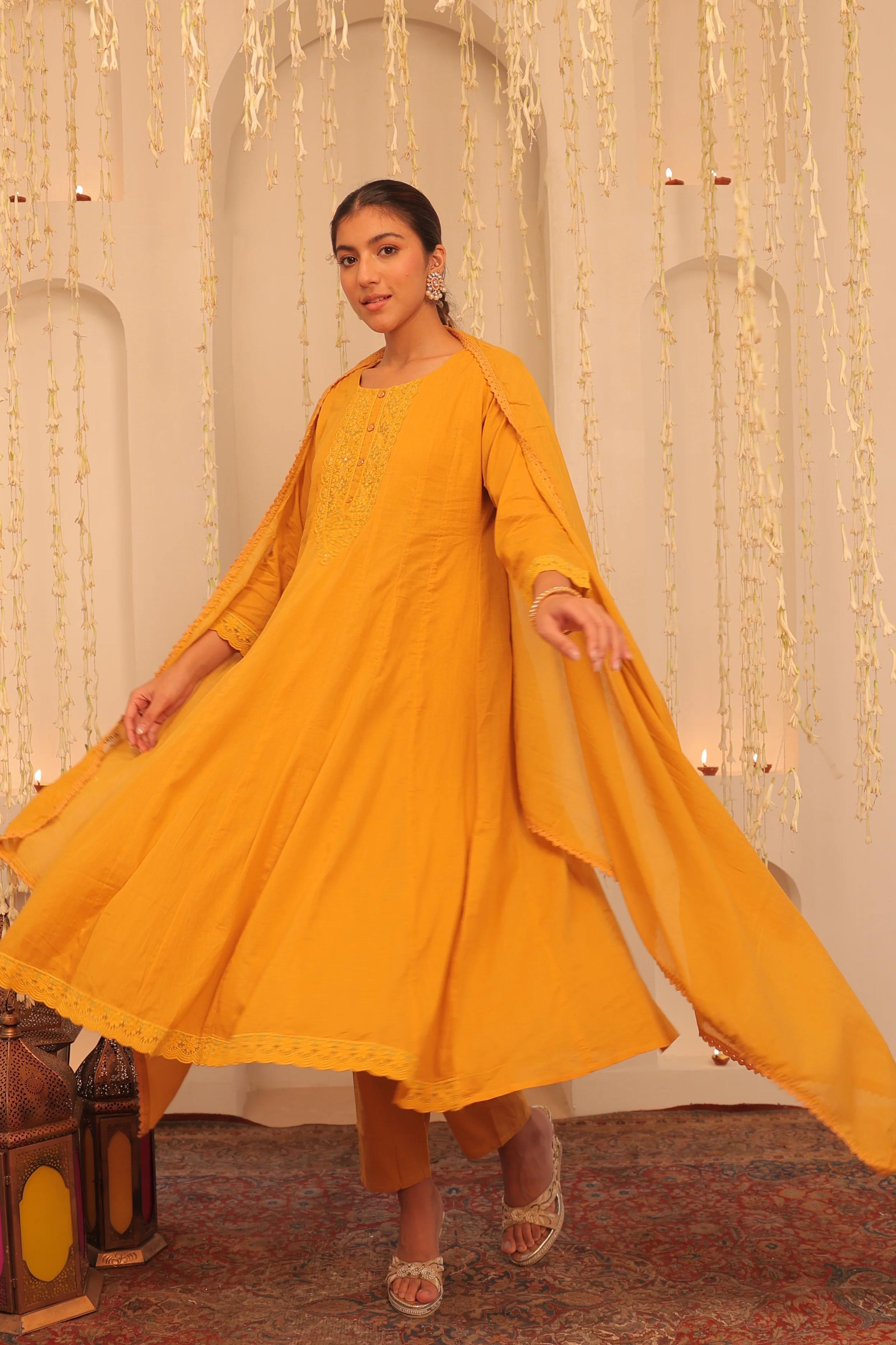 Mehfil Mustard Yellow Anarkali Set - Image 3
