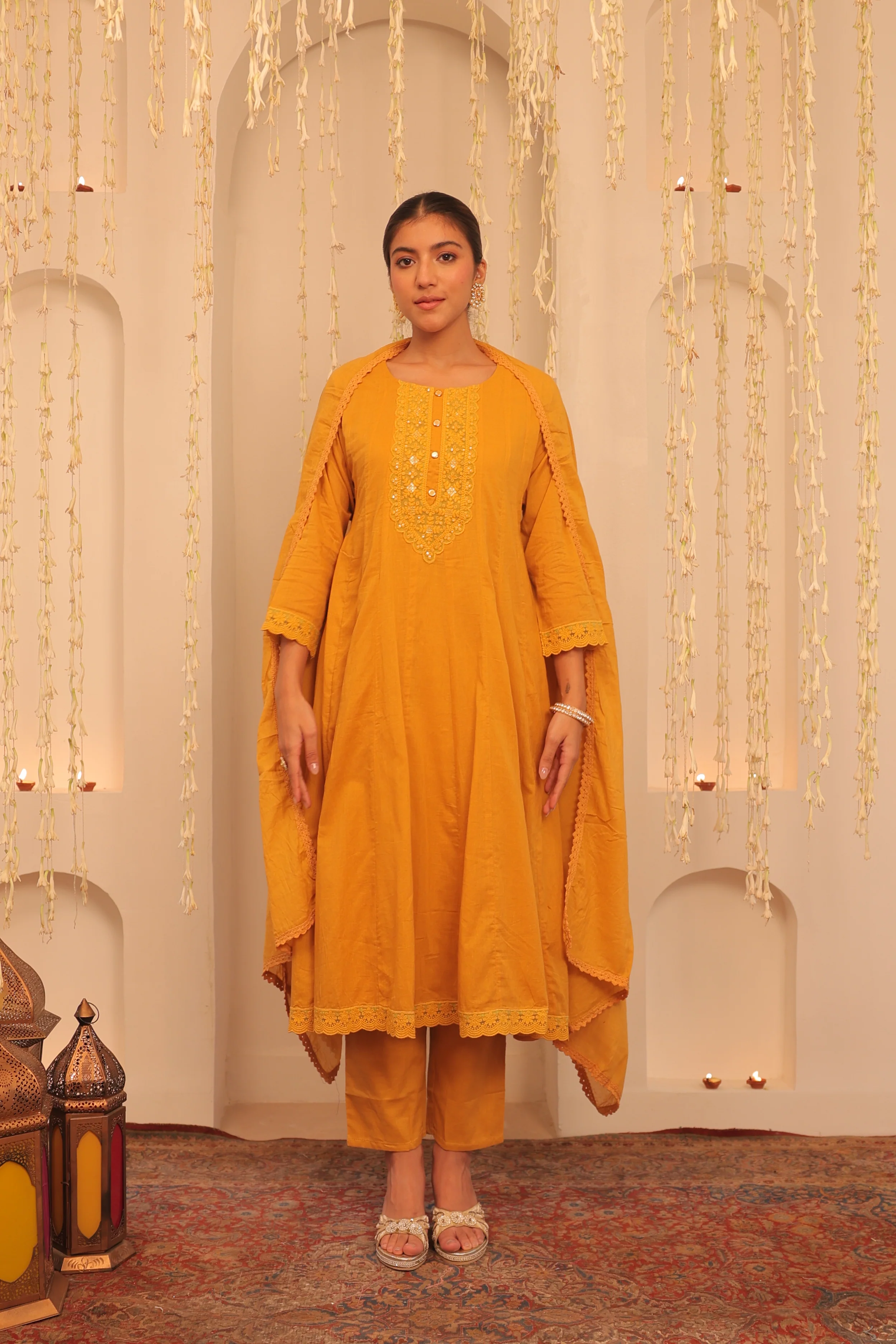 Mehfil Mustard Yellow Anarkali Set - Image 4