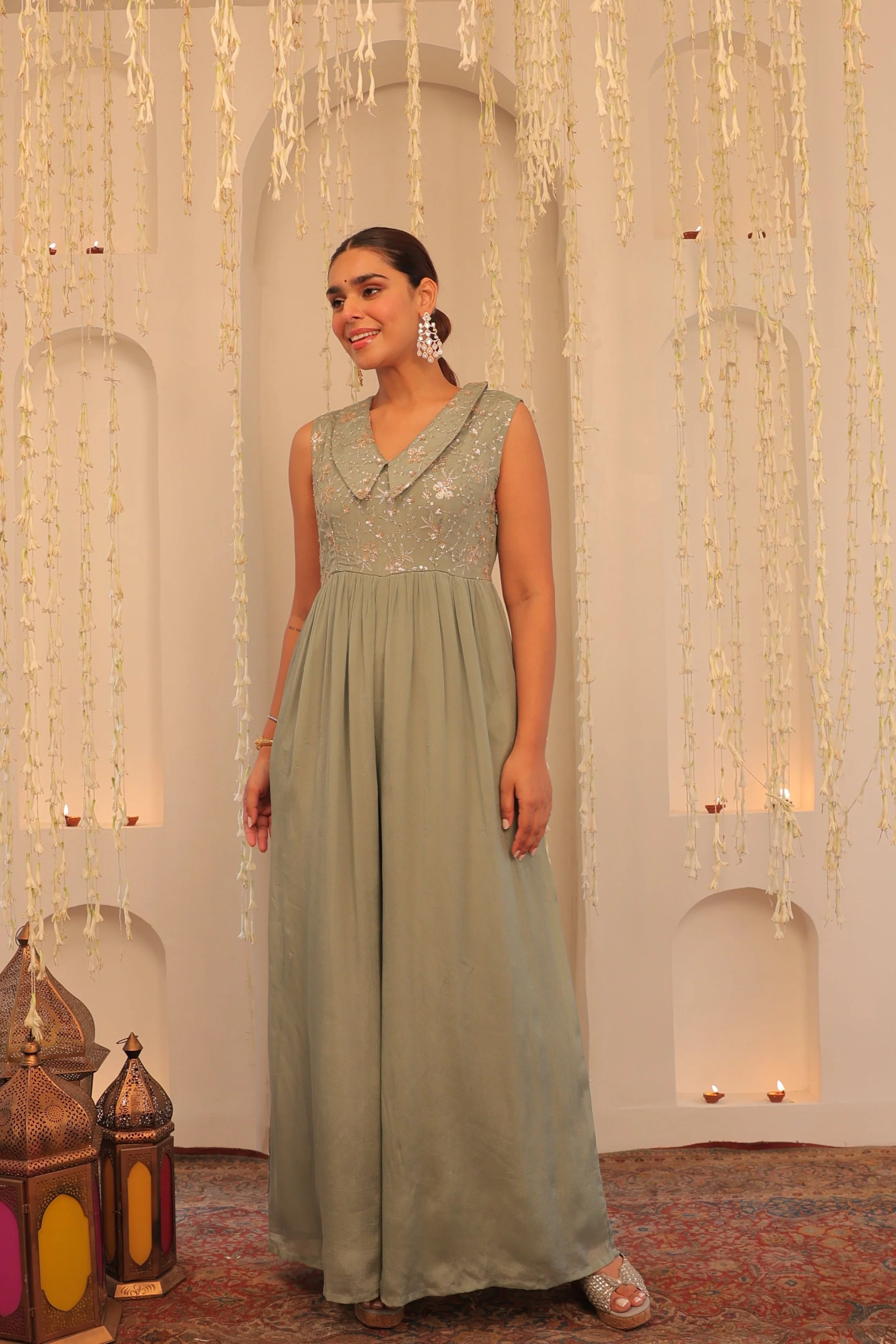 Alaya Mehfil Smoke Green Jumpsuit - Image 3