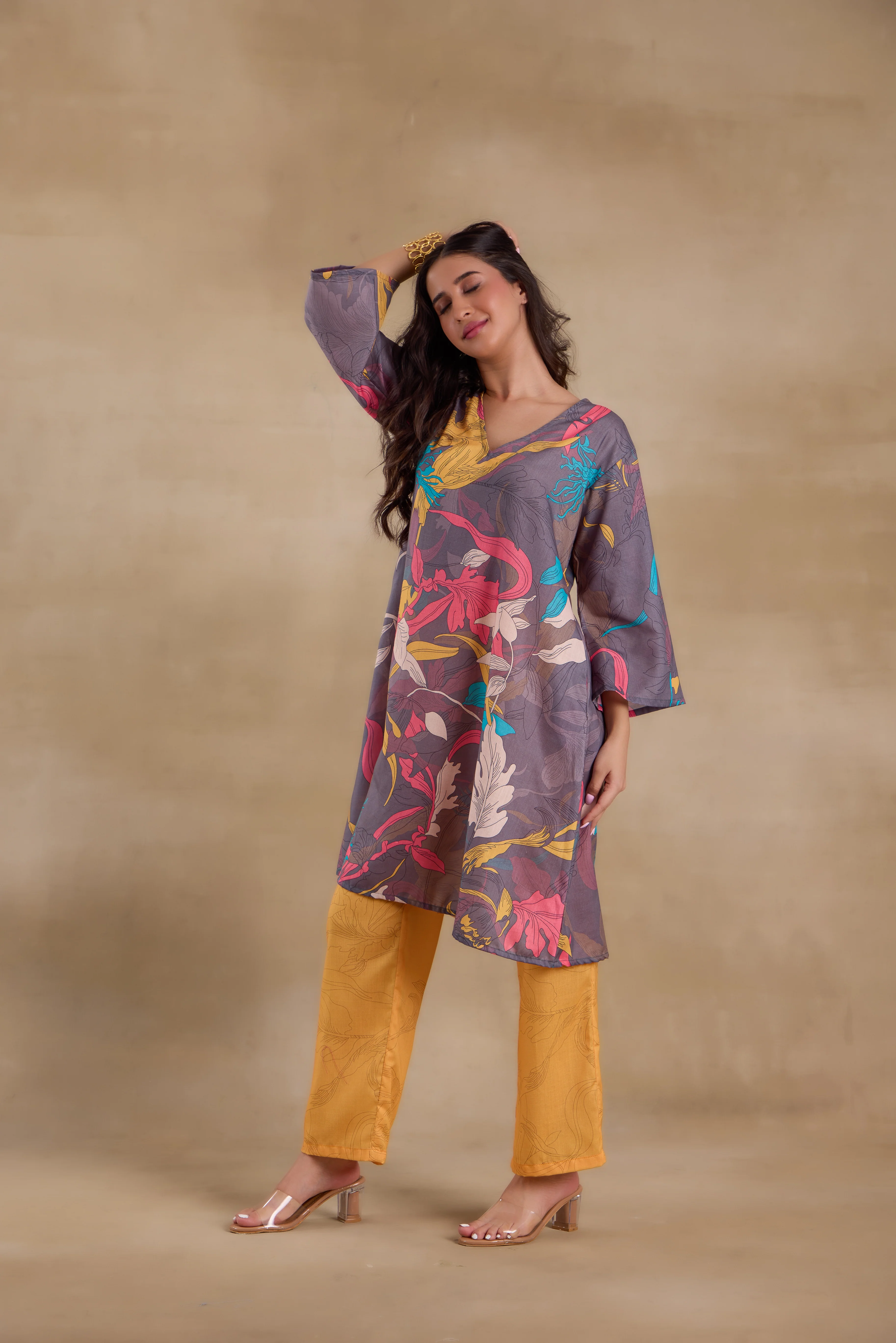 Alaya Pure Cotton Yellow Abstract Floral Kurta Set - Image 2