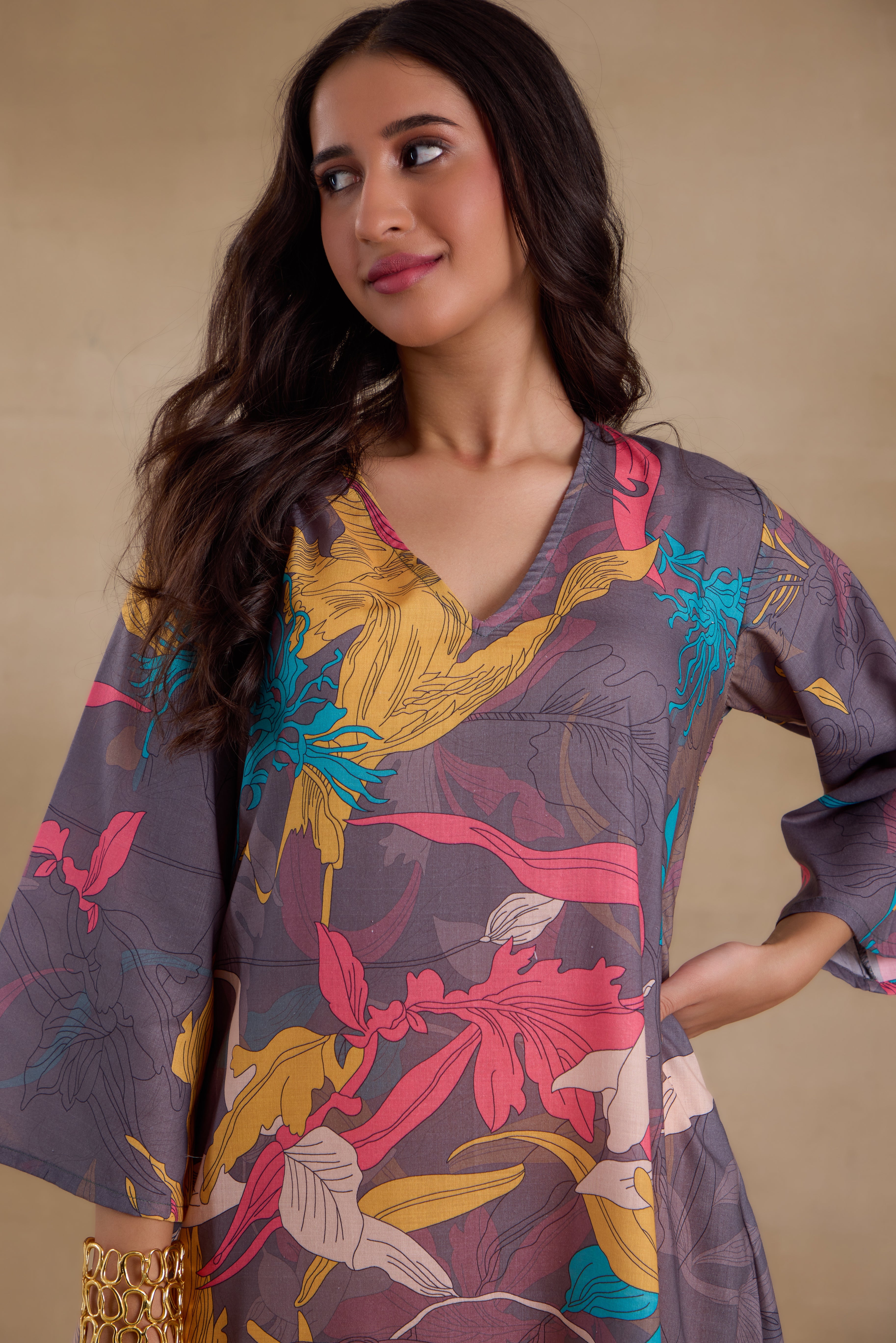 Alaya Pure Cotton Yellow Abstract Floral Kurta Set - Image 6