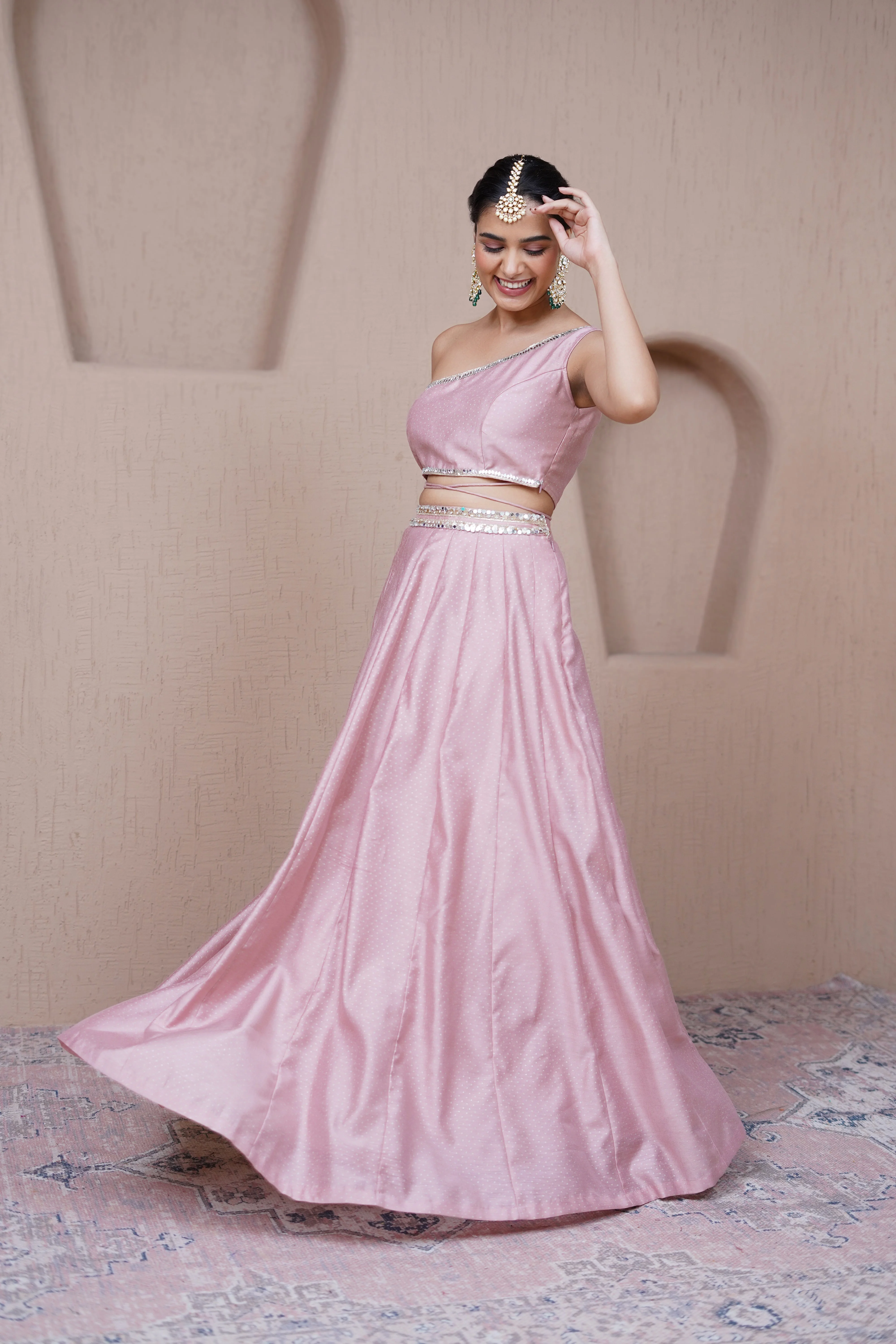 Alaya Resham Pink one shoulder lehenga set - Image 2