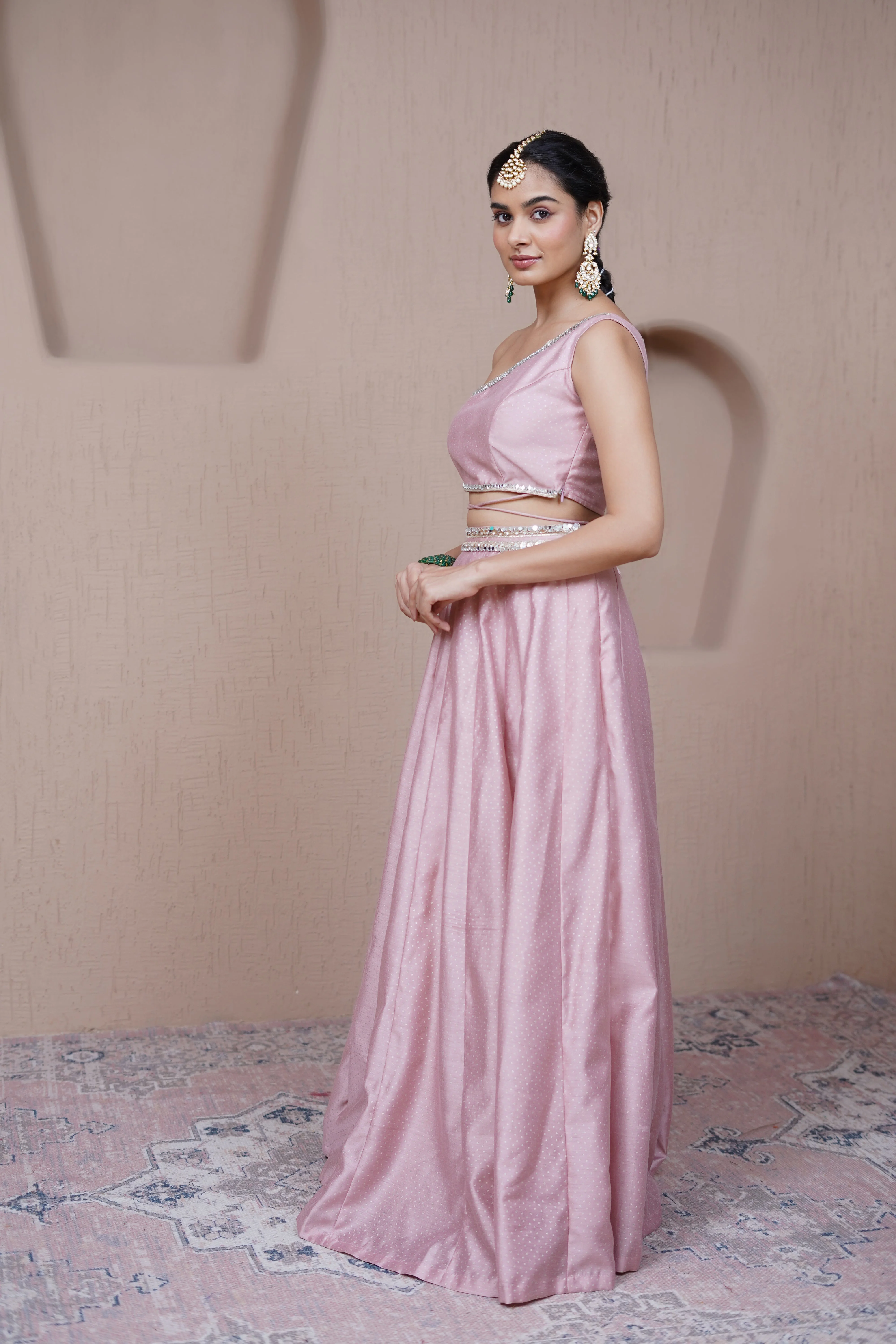 Alaya Resham Pink one shoulder lehenga set - Image 4