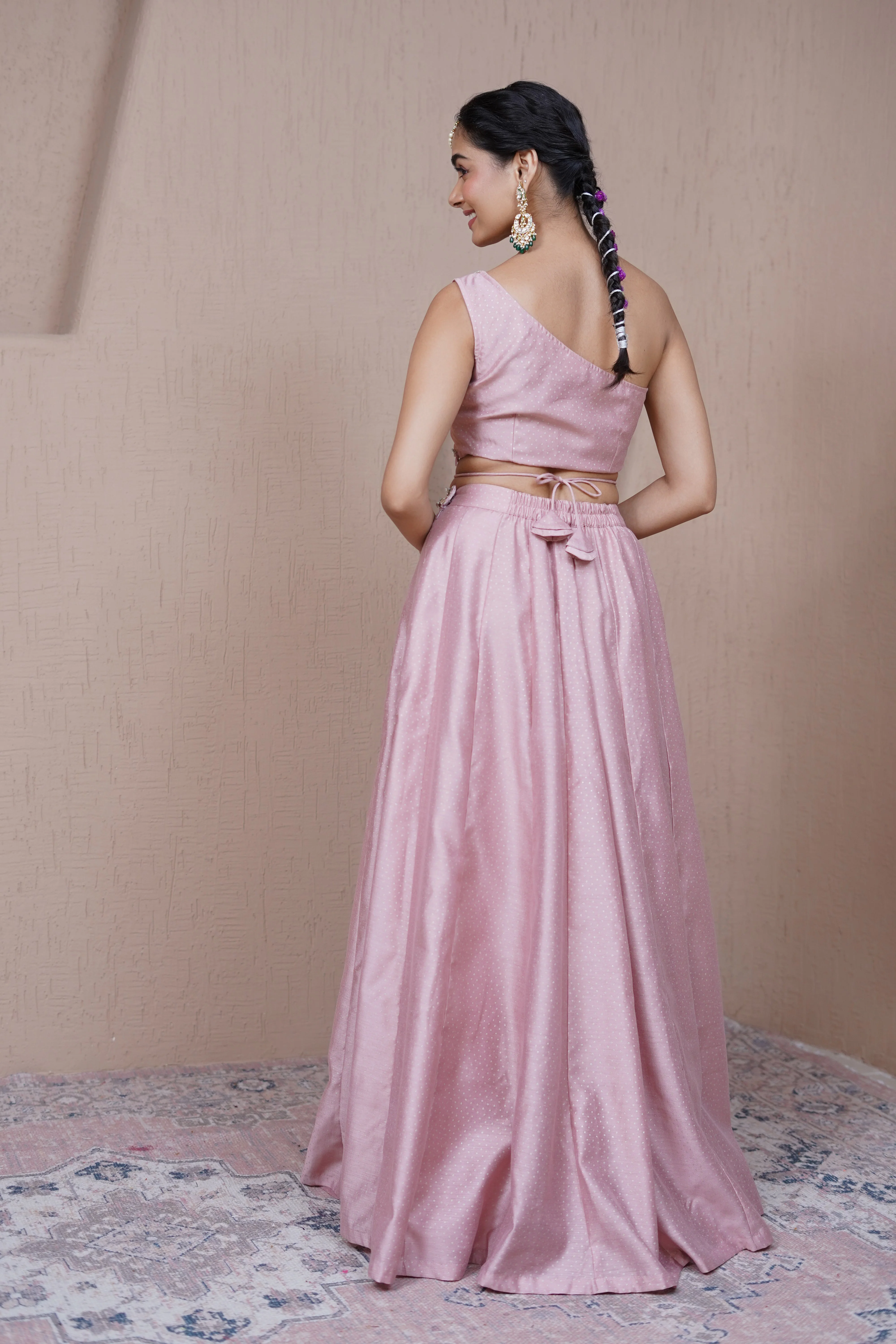 Alaya Resham Pink one shoulder lehenga set - Image 5