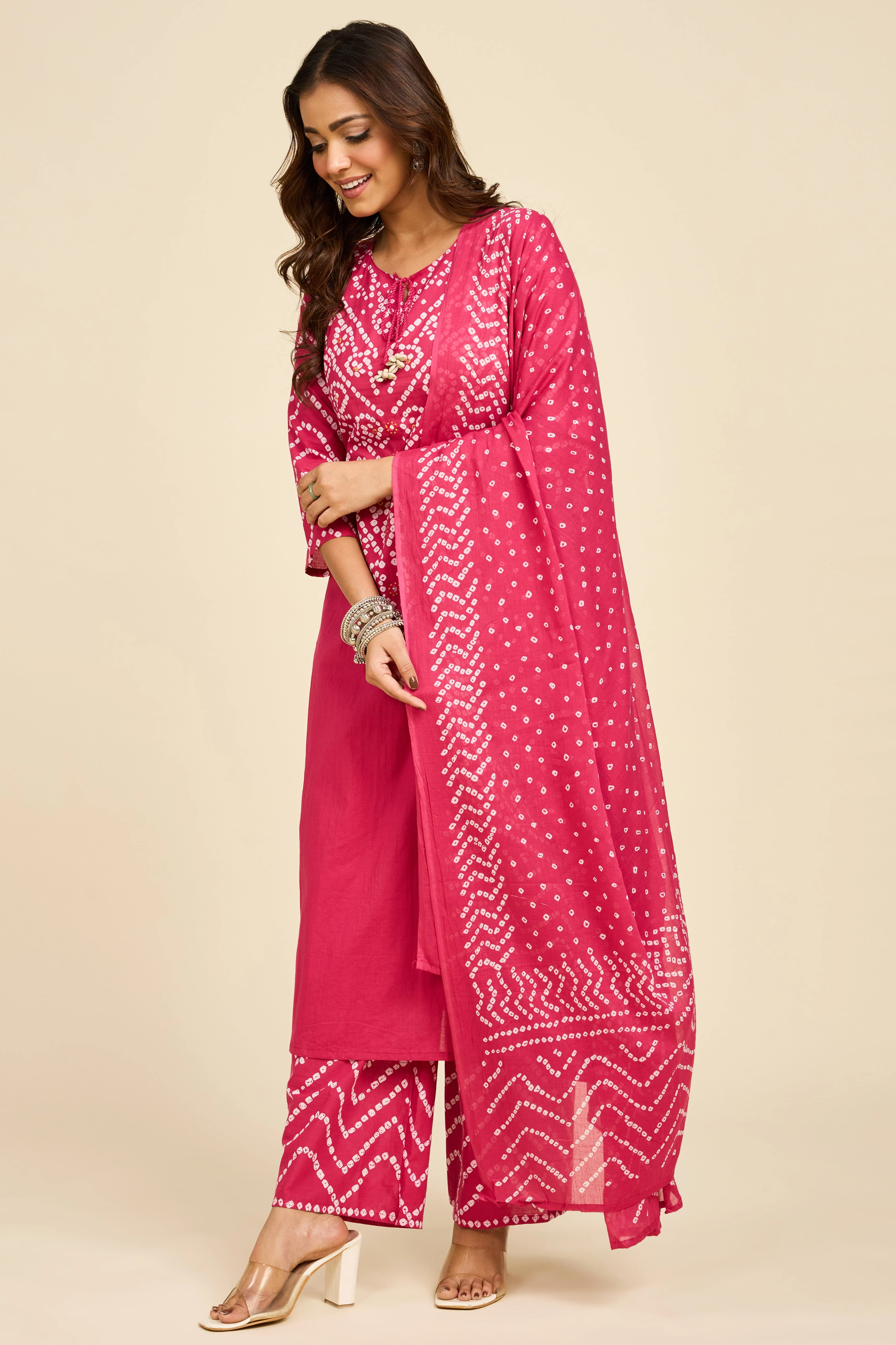 Alaya Select Bandhej Fuchsia Kurta Set - Image 3