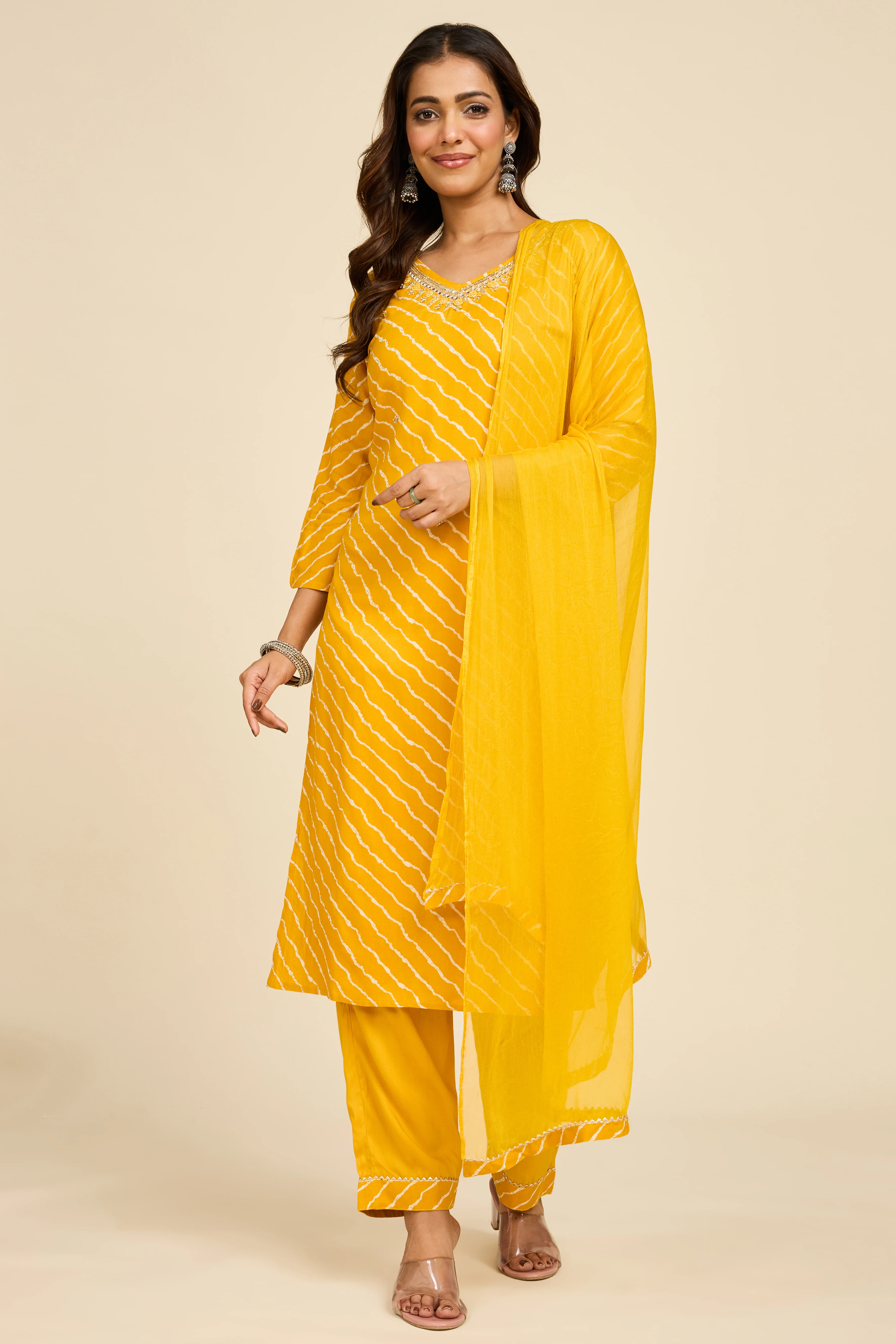 Alaya Select Haldi Leheriya Kurta Set - Image 4
