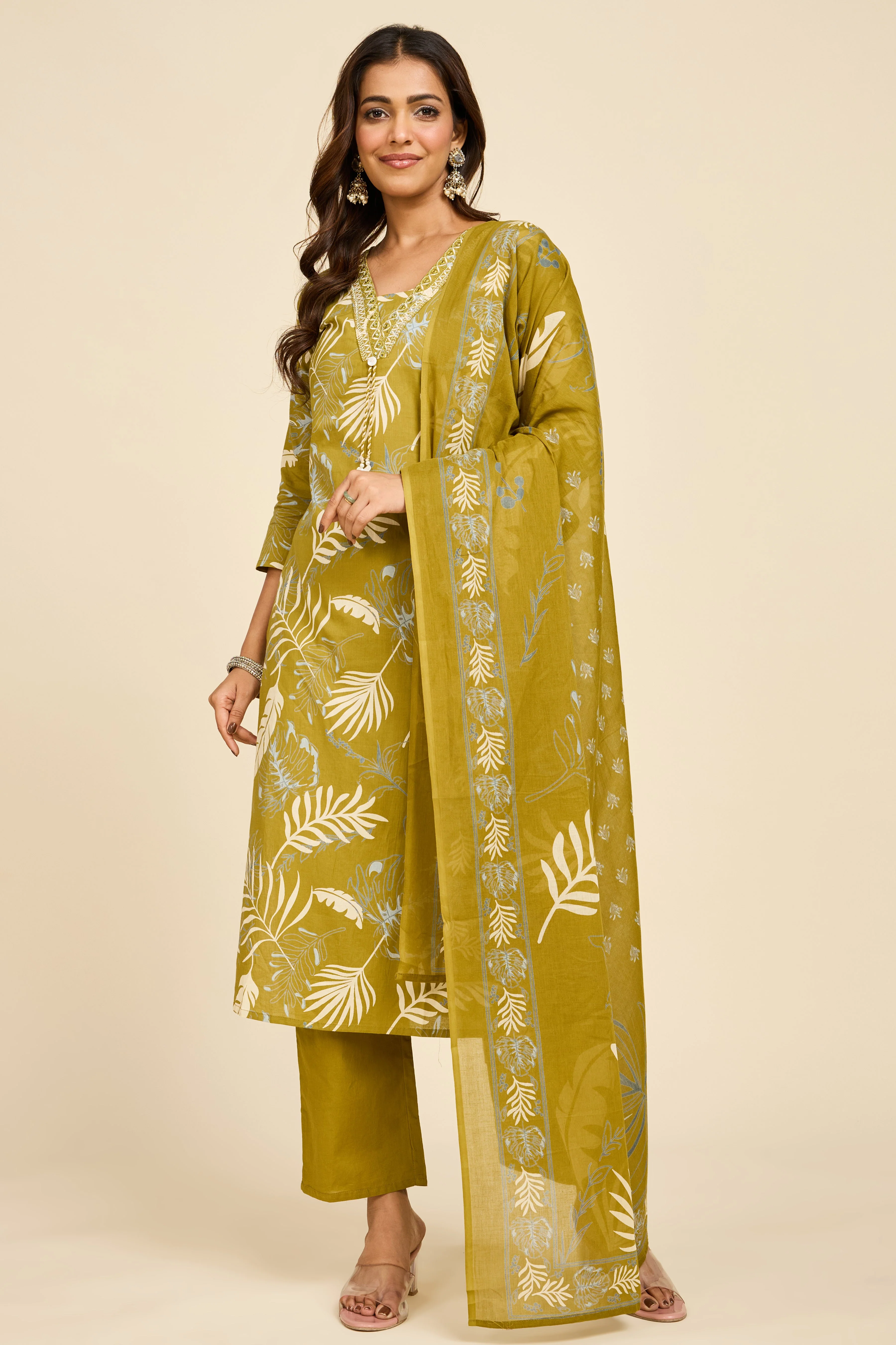 Alaya Select Olive Cotton Kurta Set - Image 5