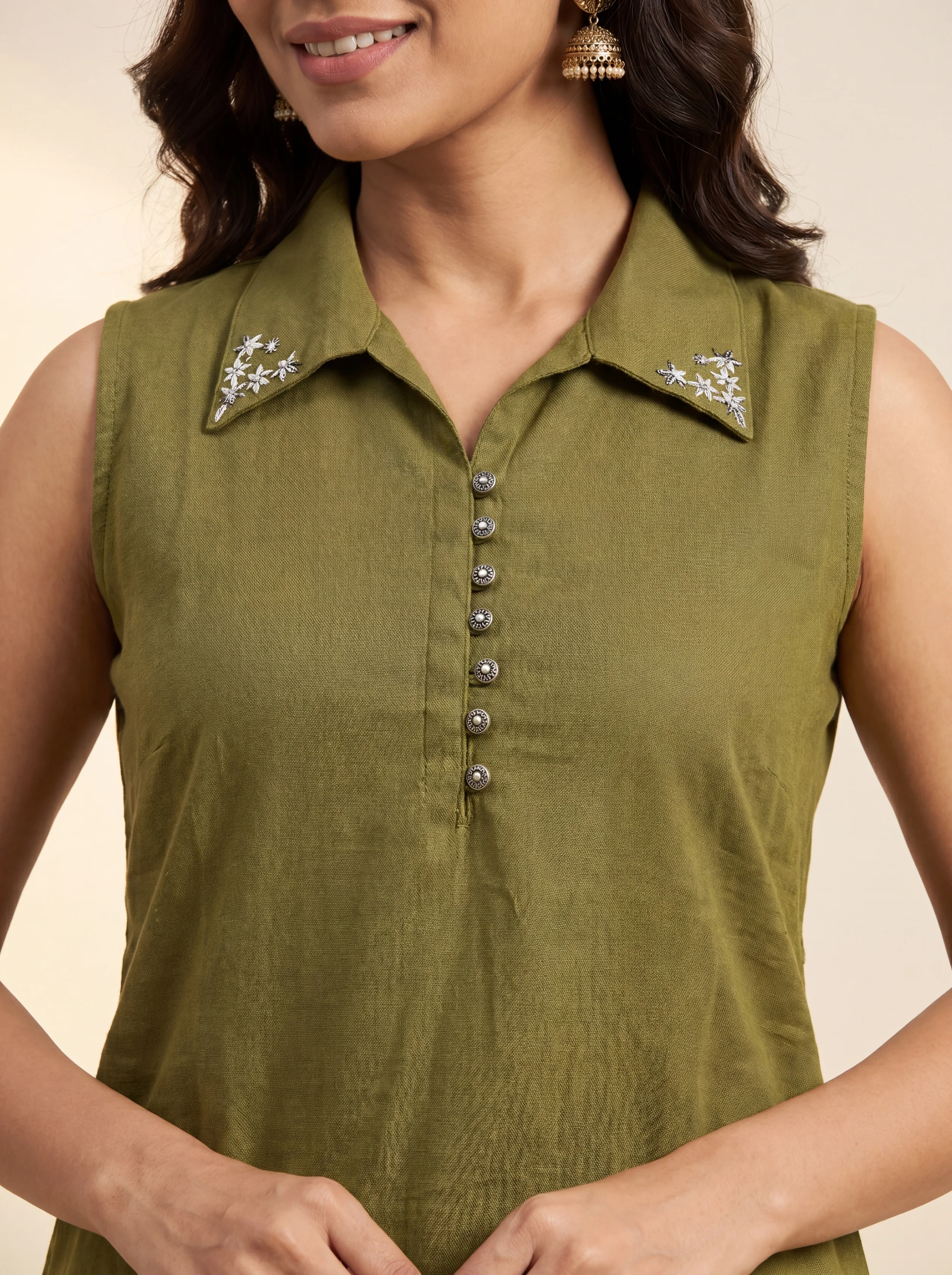 Alaya Select Olive Petal Collar Kurta Set - Image 3