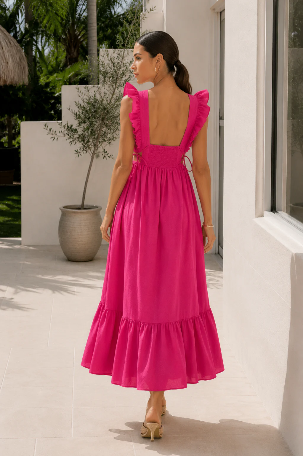 Amalfi Pink Ruffle Strap Maxi Dress - Image 5