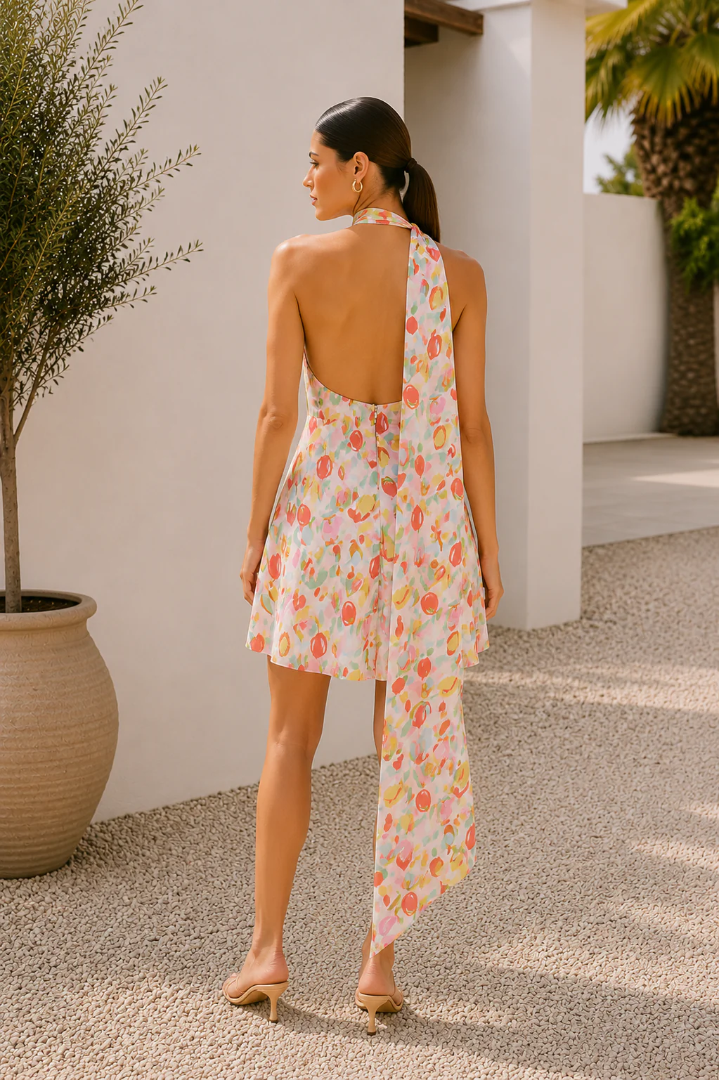 Amalfi Tulip Print Scarf Neck Short Dress - Image 4