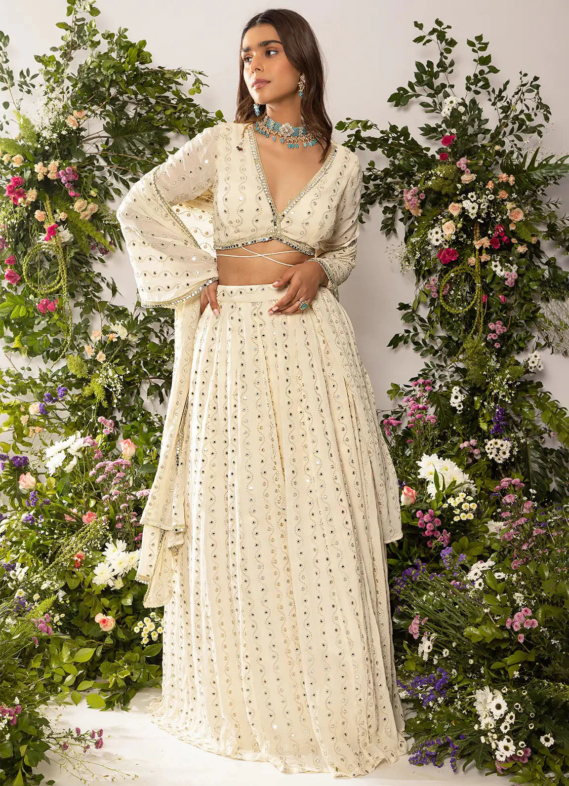 Astoria Ivory Mirror Work Lehenga Set - Image 2