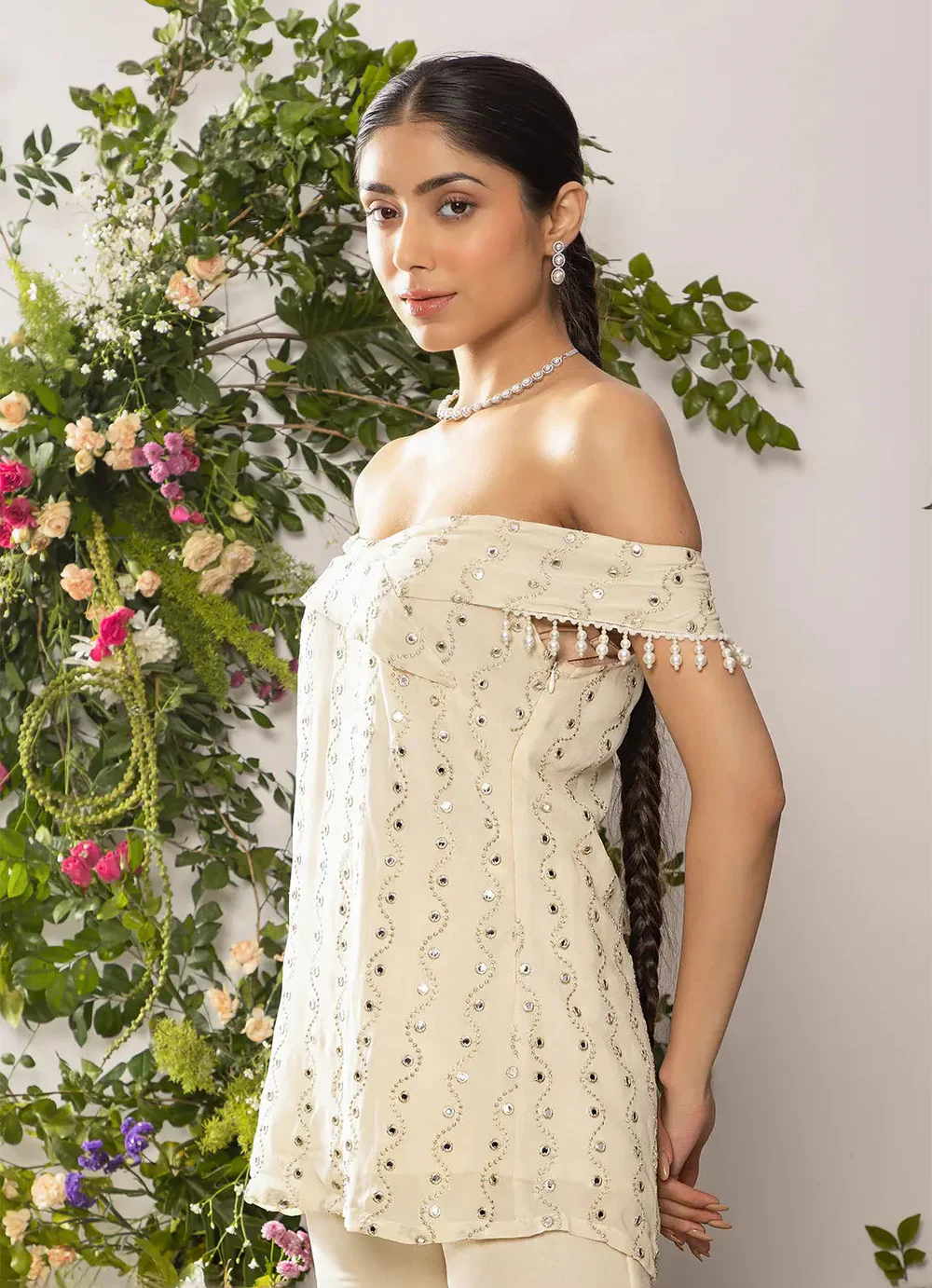 astoria Ivory Off Shoulder Kurta with Pants - Image 2