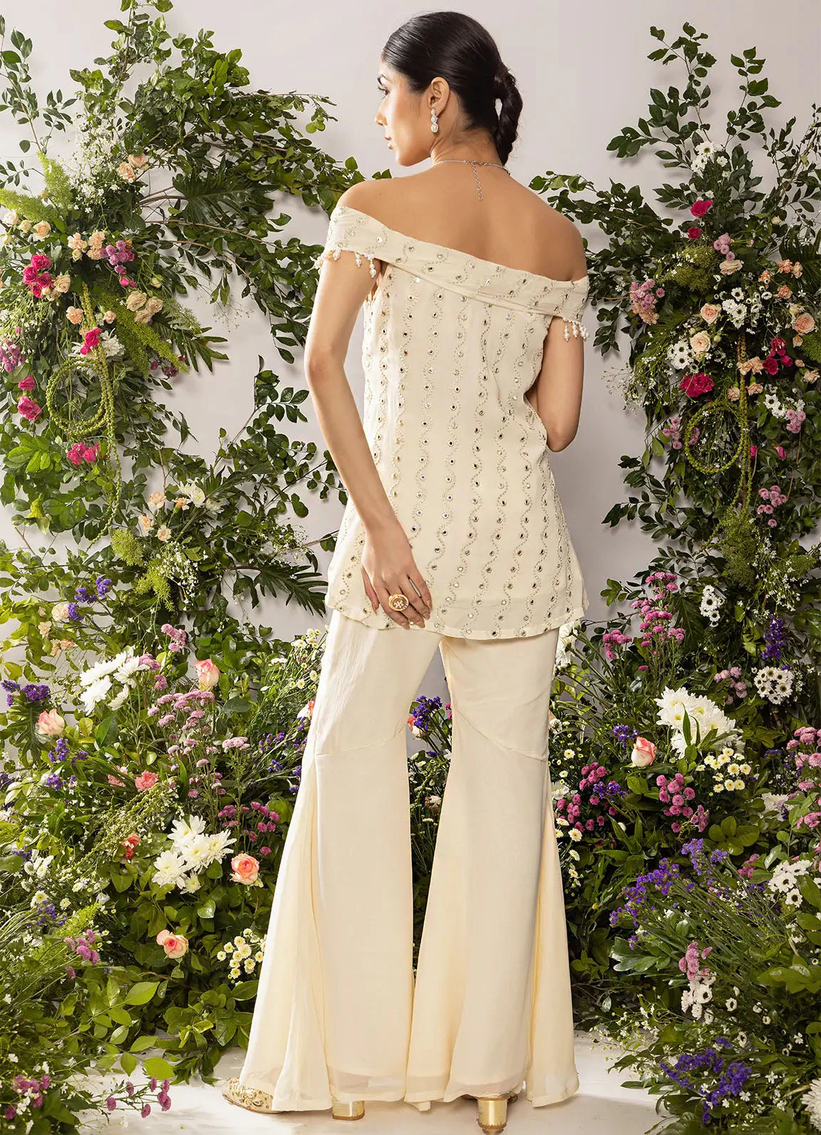 astoria Ivory Off Shoulder Kurta with Pants - Image 4