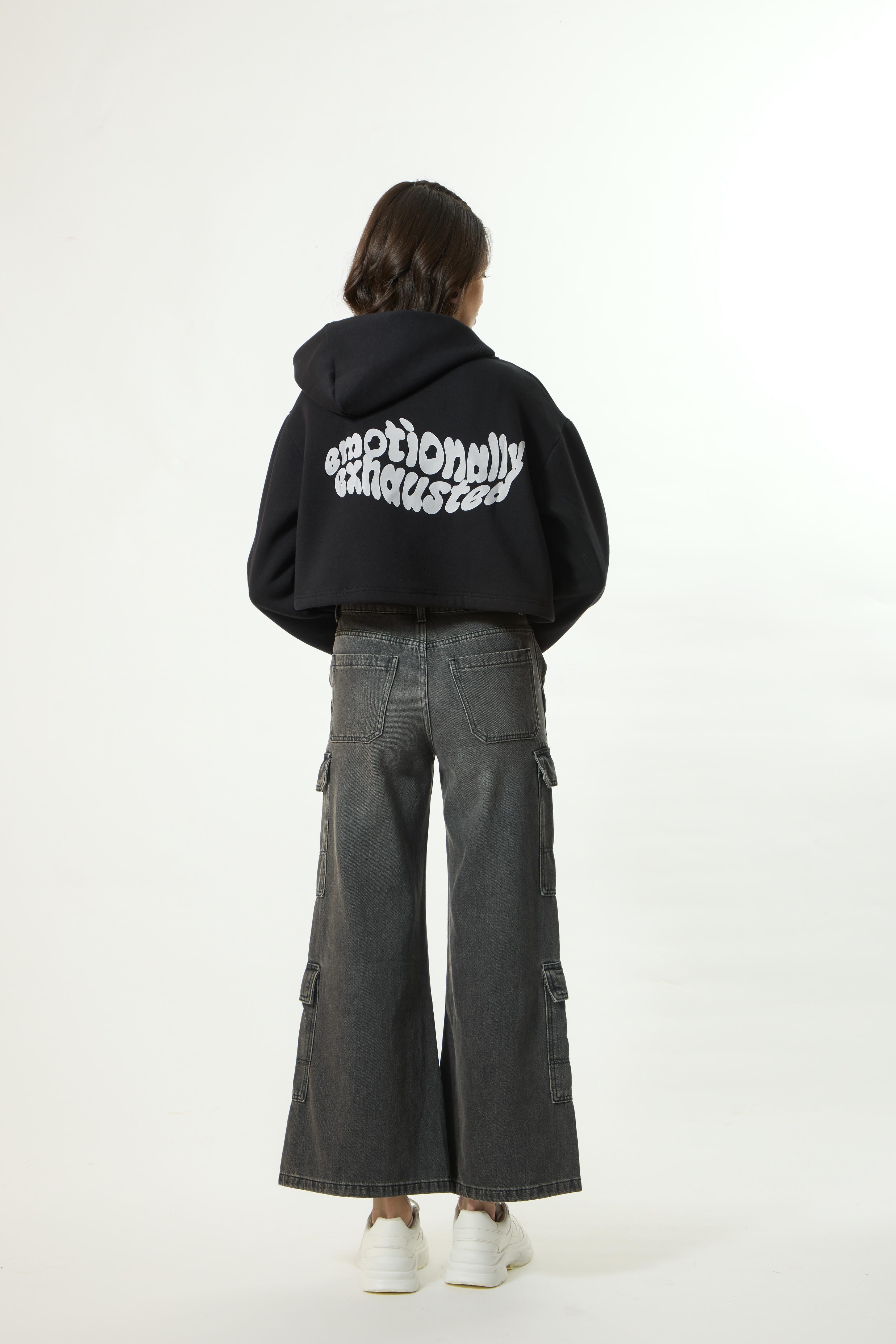 “EMOTIONALLY EXHAUSTED” Crop Hoodie - Image 2
