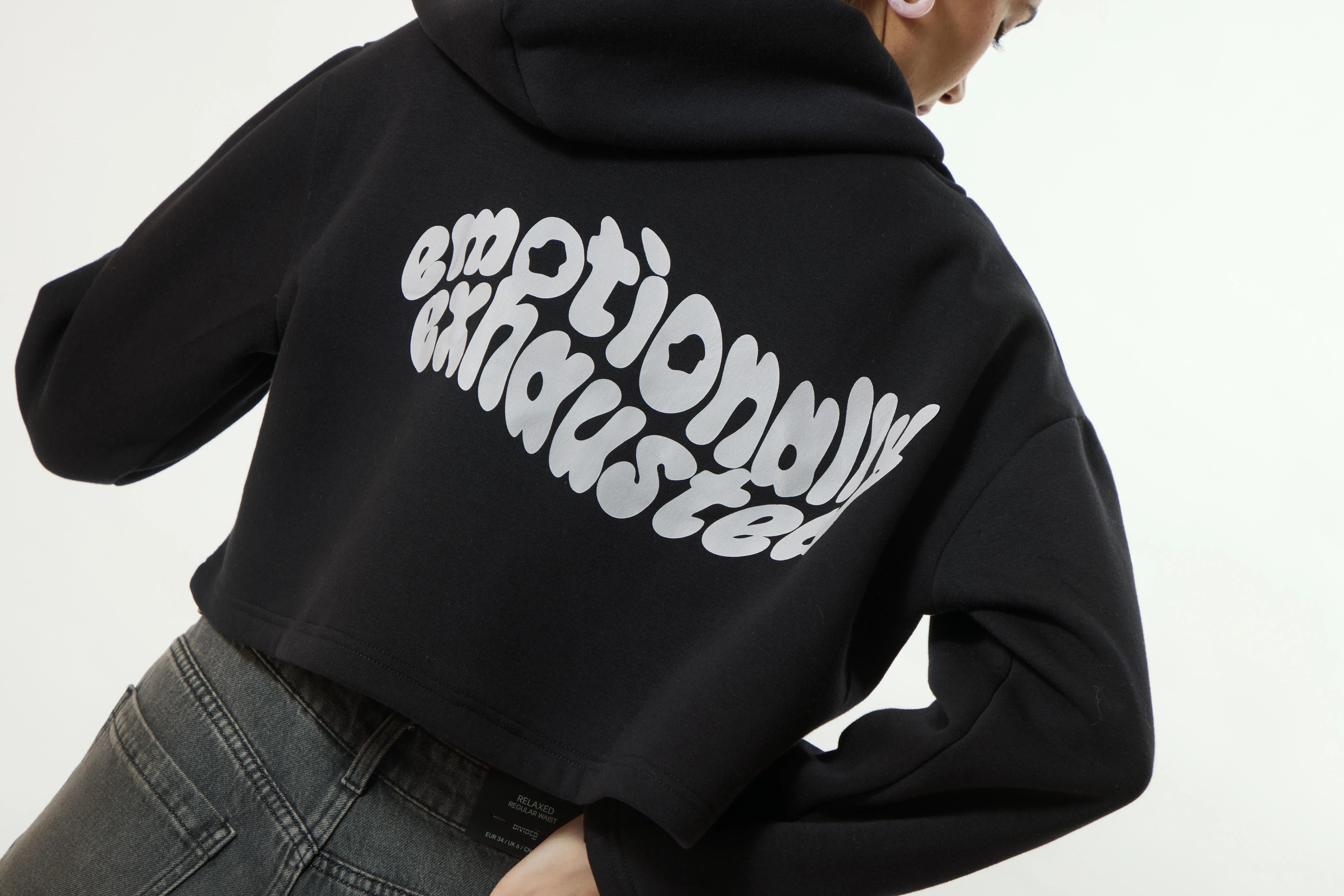 “EMOTIONALLY EXHAUSTED” Crop Hoodie - Image 3