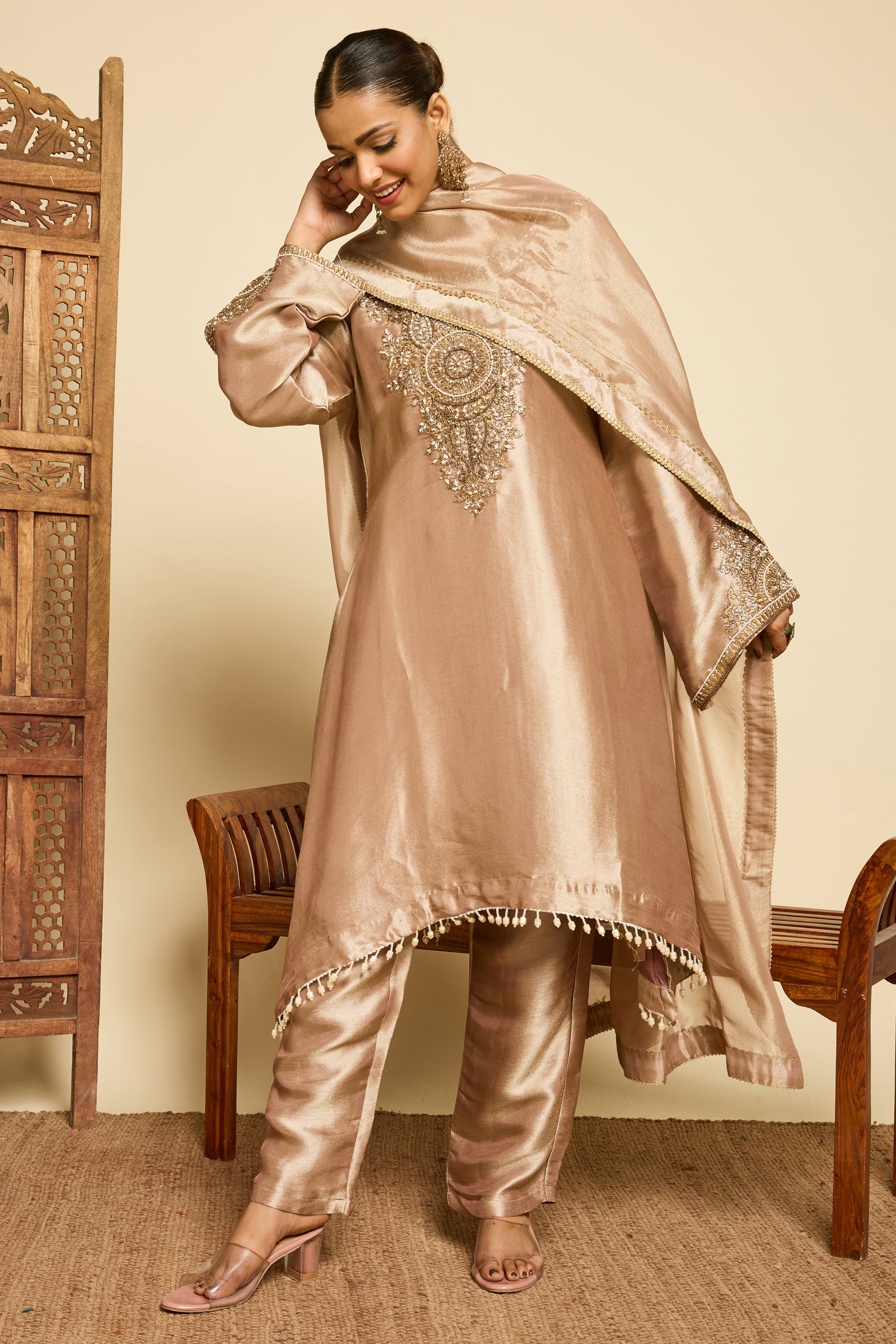 Malang Bronze Silk Sharara Set - Image 2