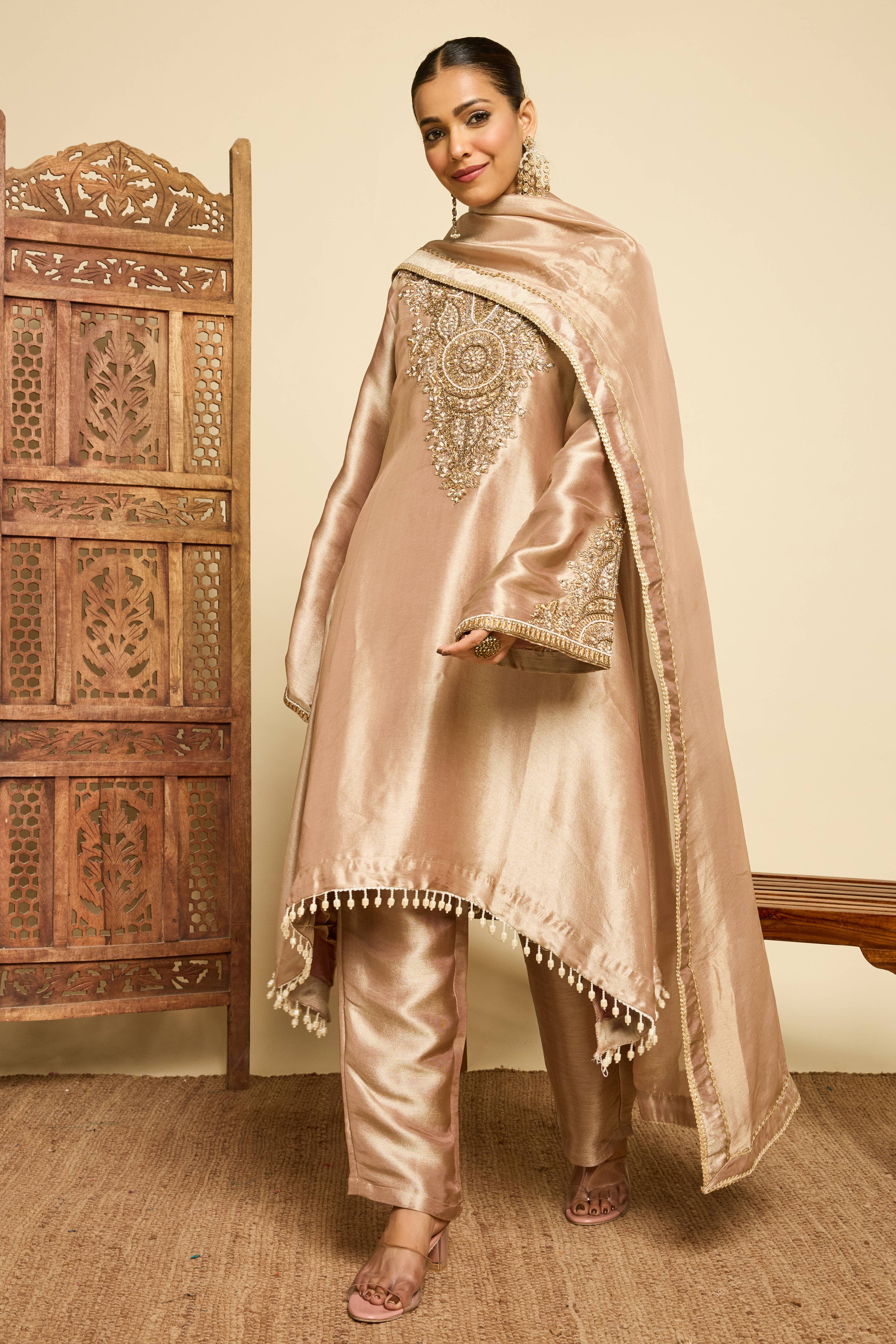 Malang Bronze Silk Sharara Set - Image 3