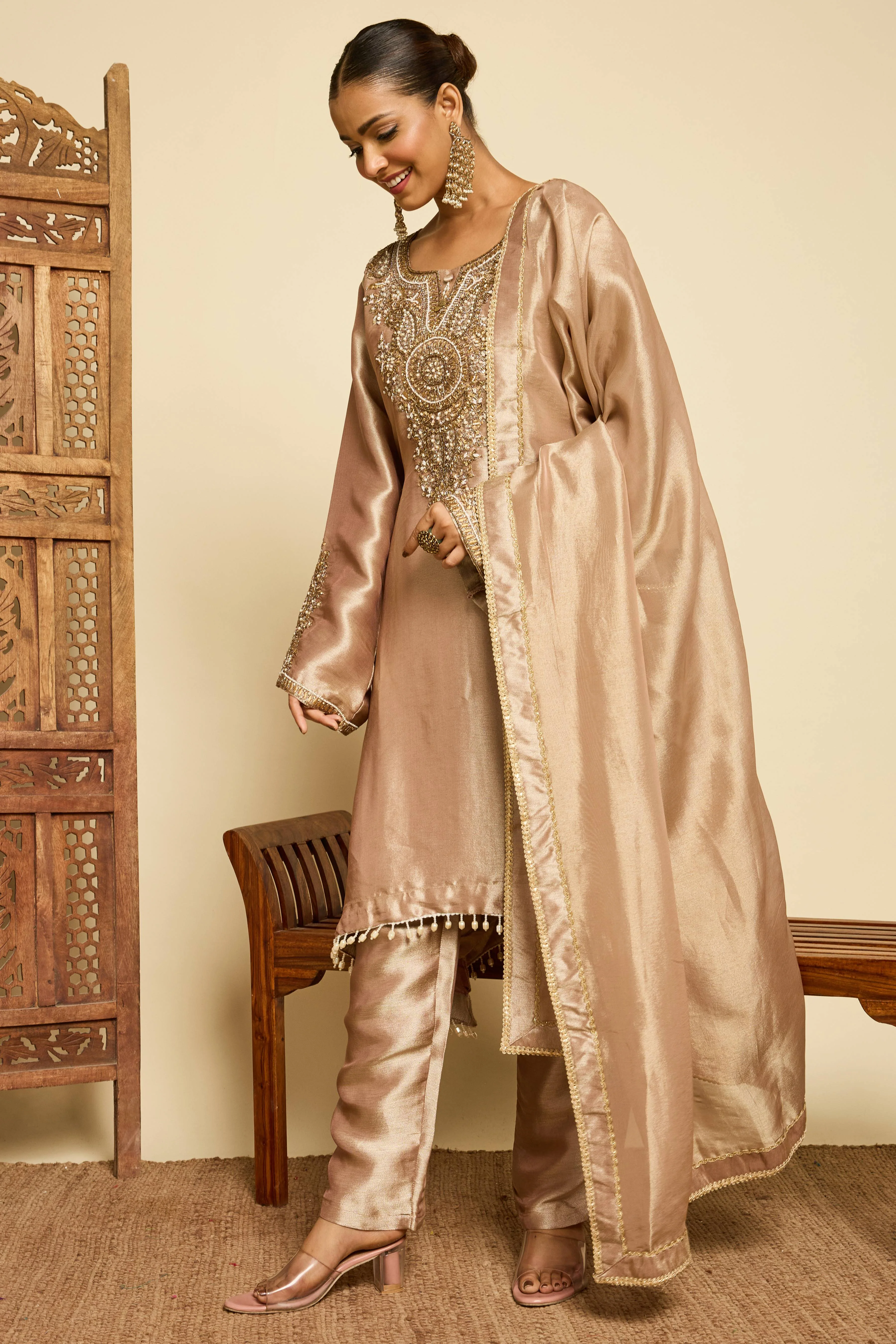 Malang Bronze Silk Sharara Set - Image 4