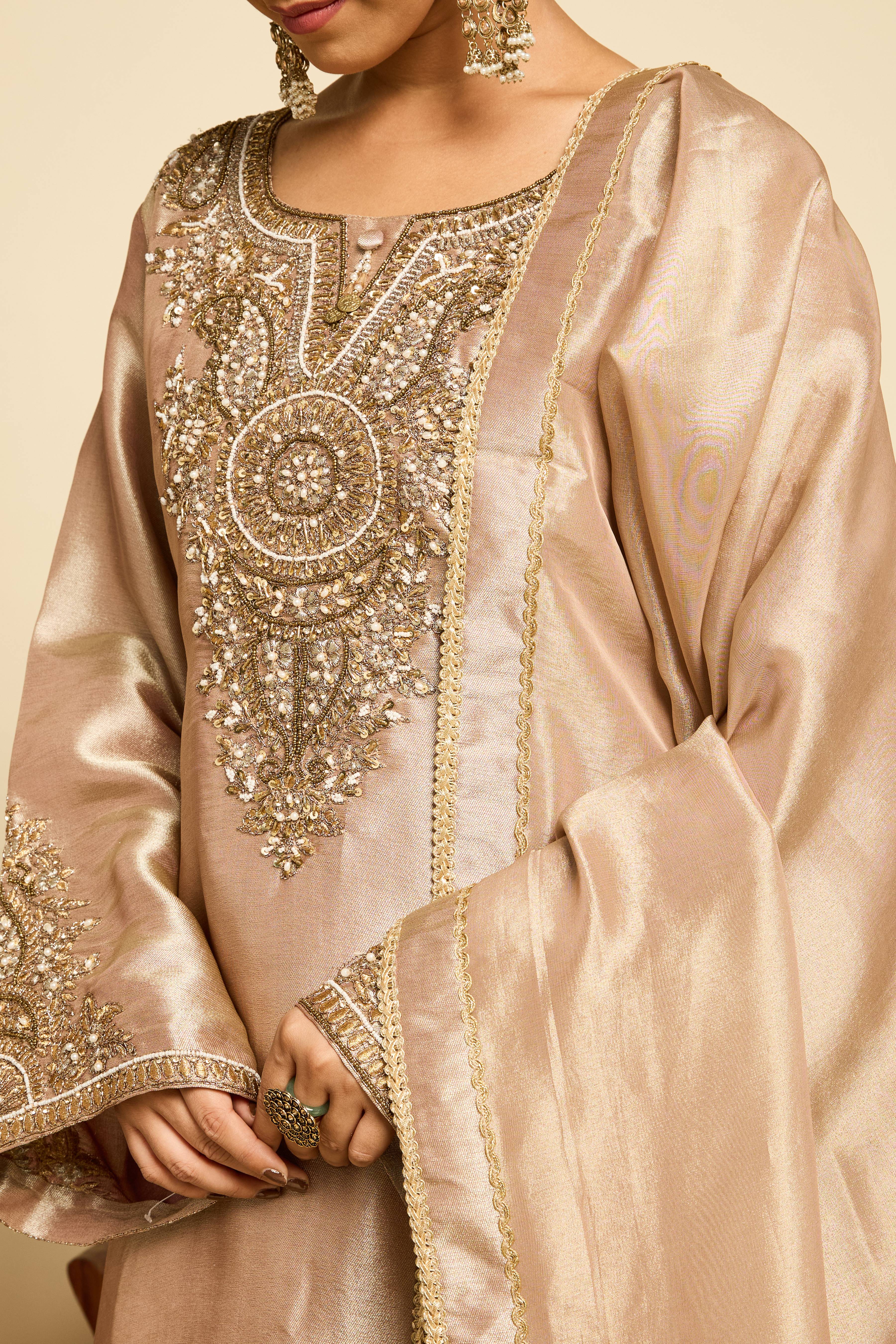 Malang Bronze Silk Sharara Set - Image 5