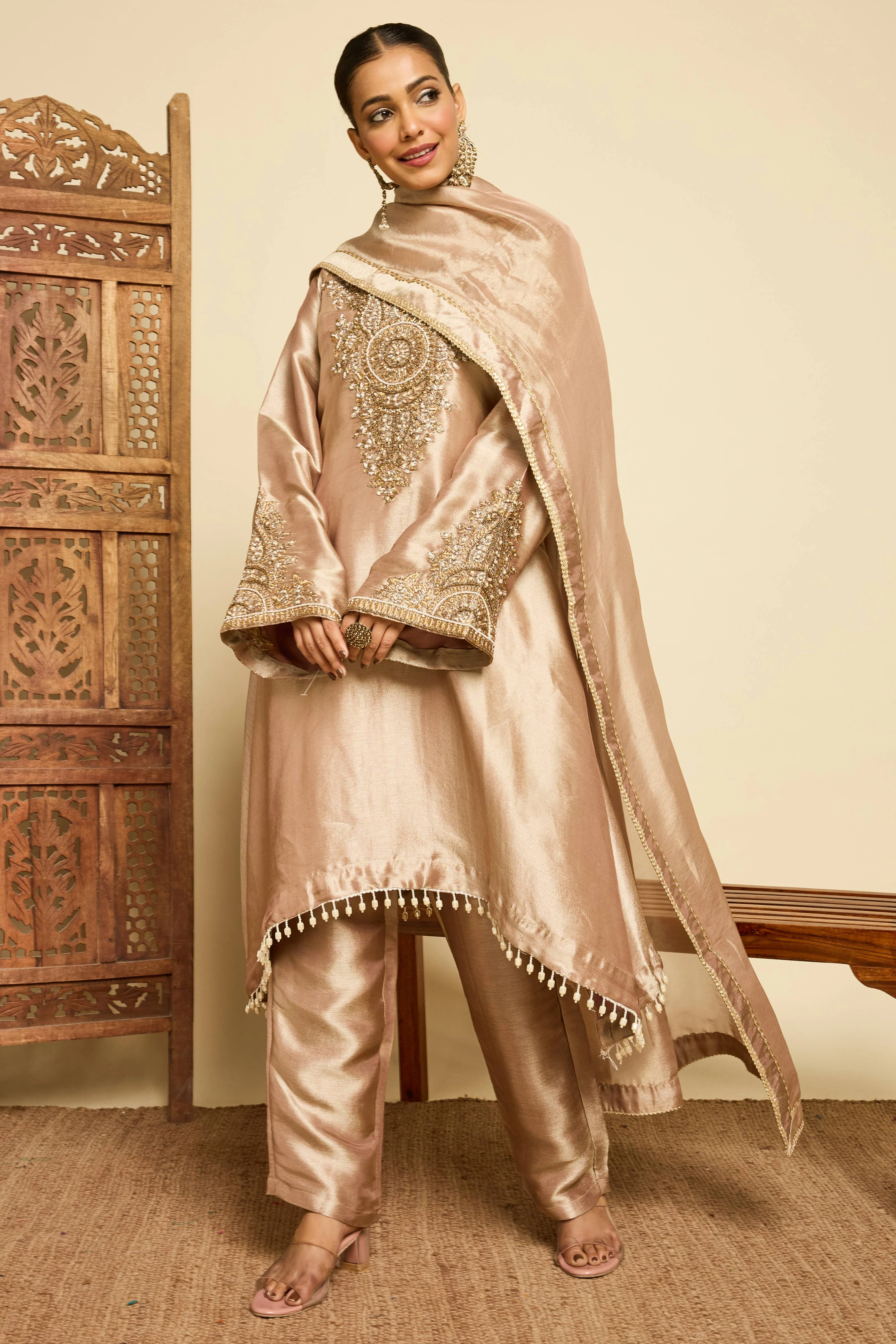 Malang Bronze Silk Sharara Set - Image 6