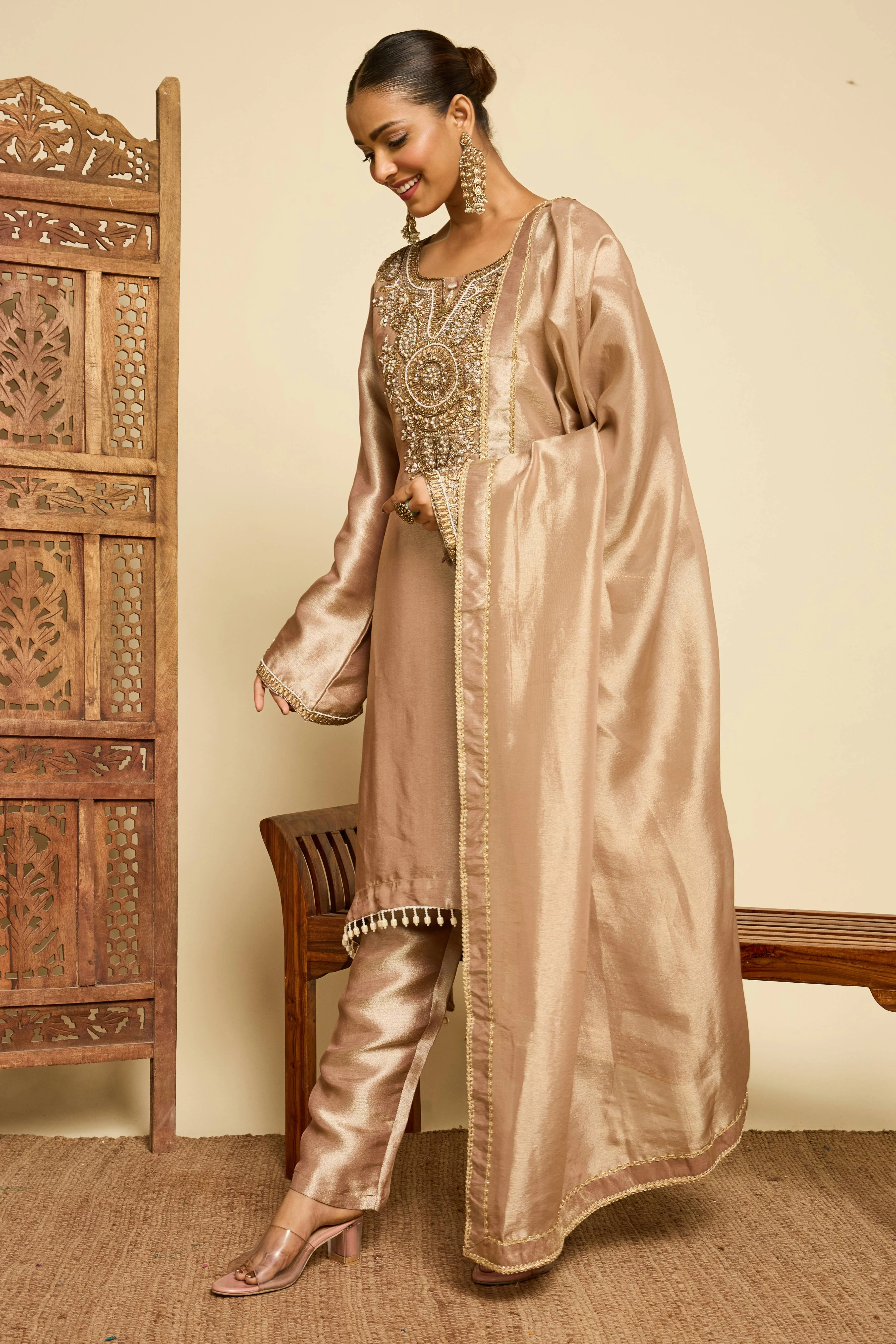 Malang Bronze Silk Sharara Set - Image 8