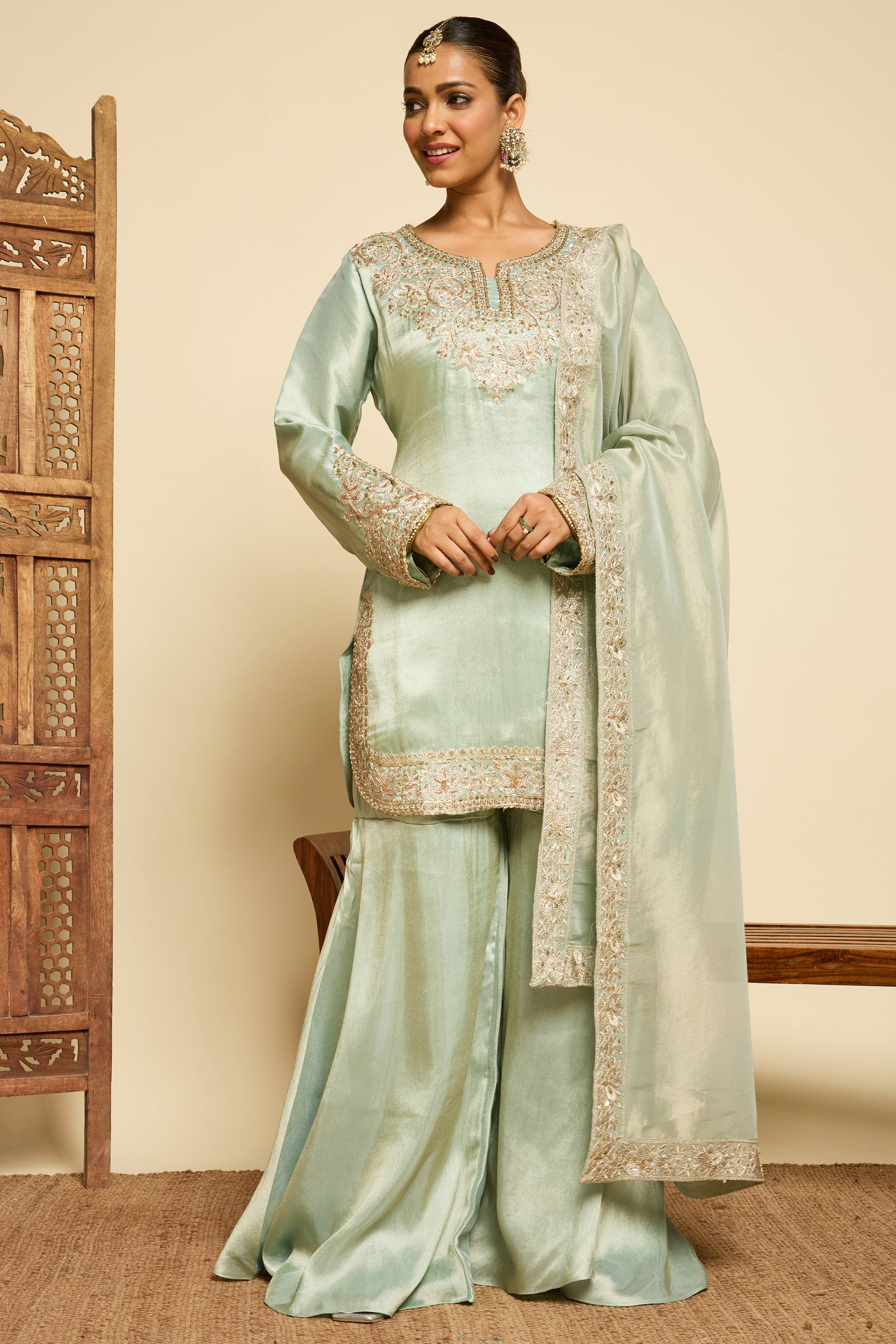Malang Celadon Silk Gharara Set - Image 2