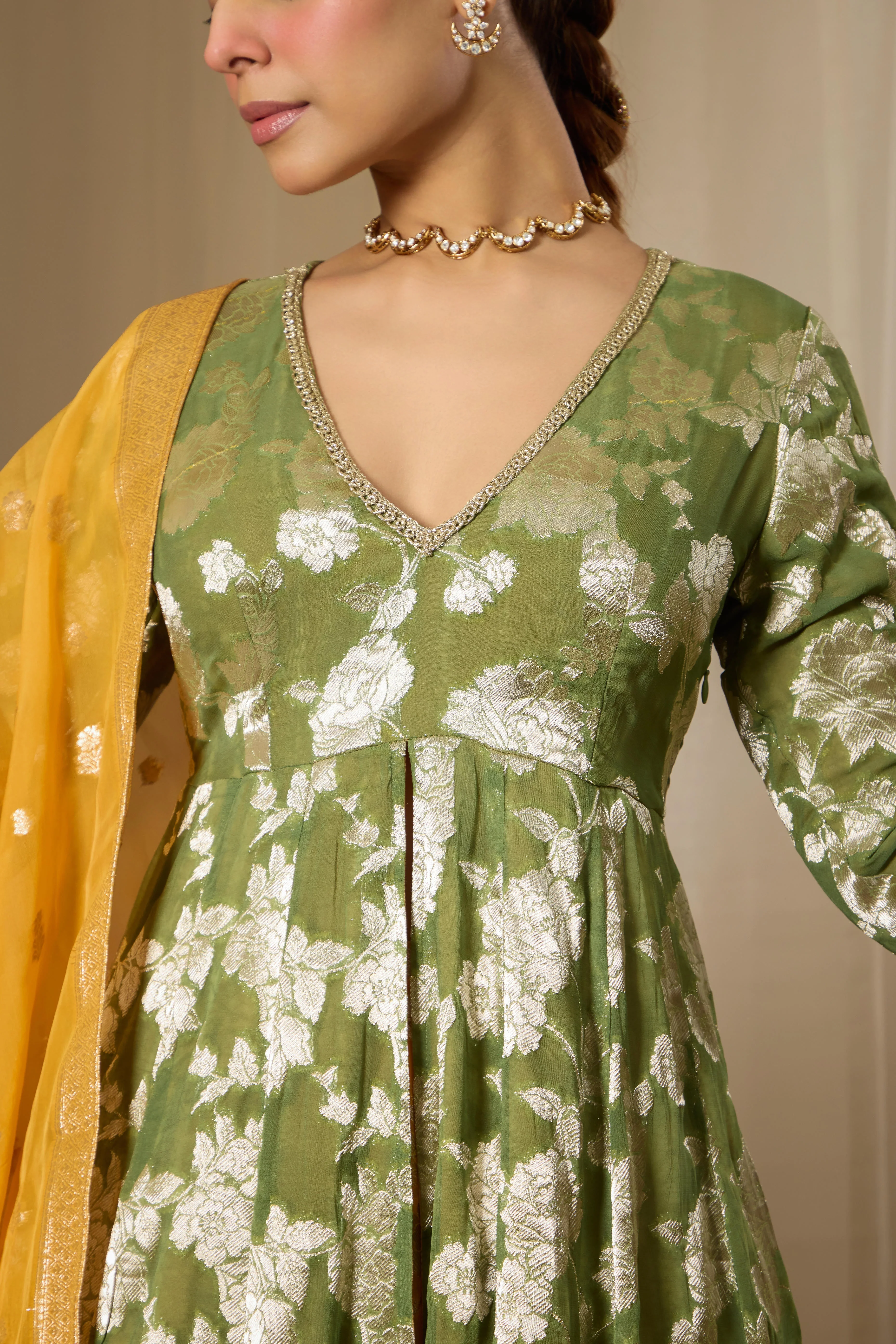 Malang Green Contrast Anarkali Lehenga Set - Image 6