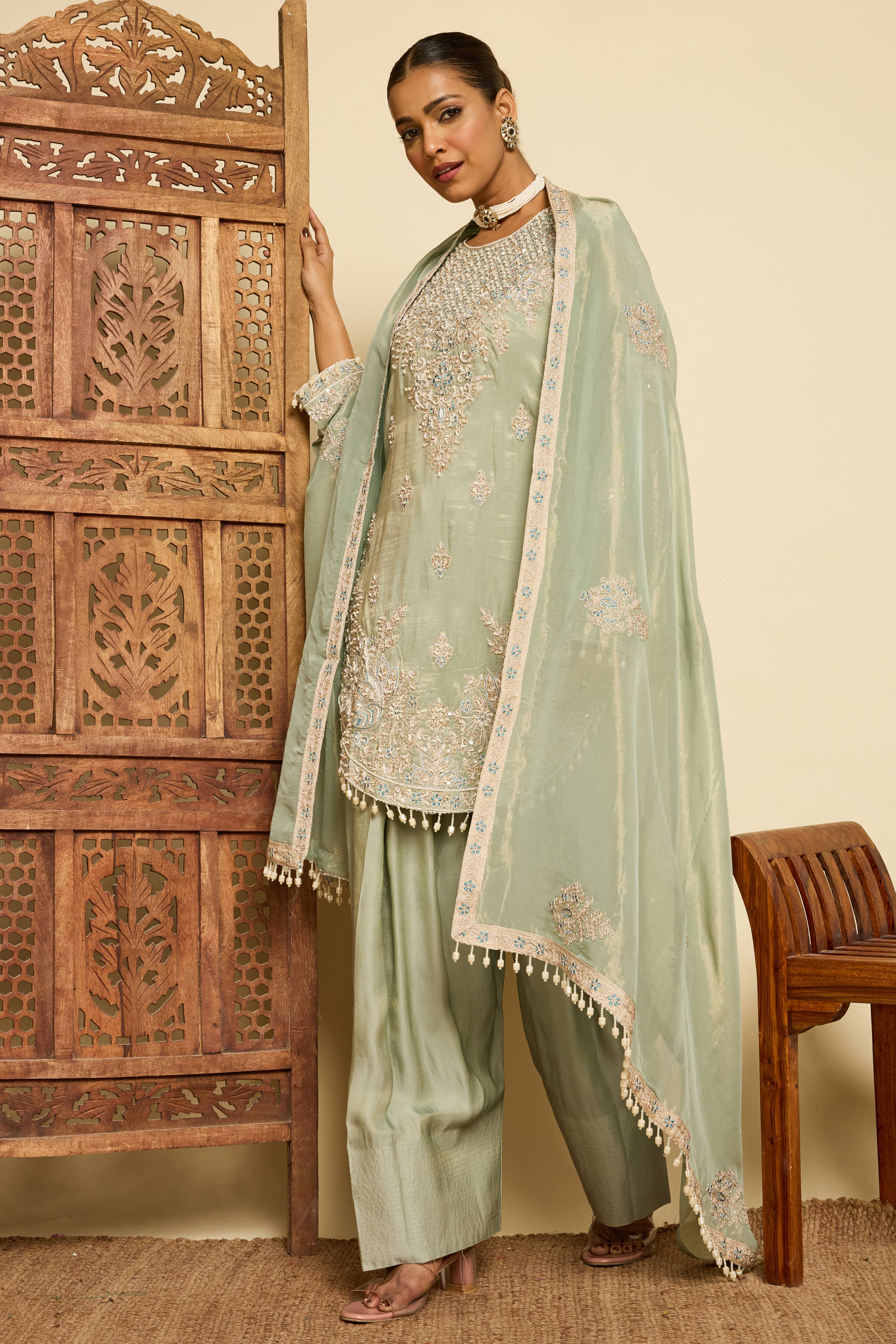 Malang Ice Blue Organza Sharara Set - Image 2