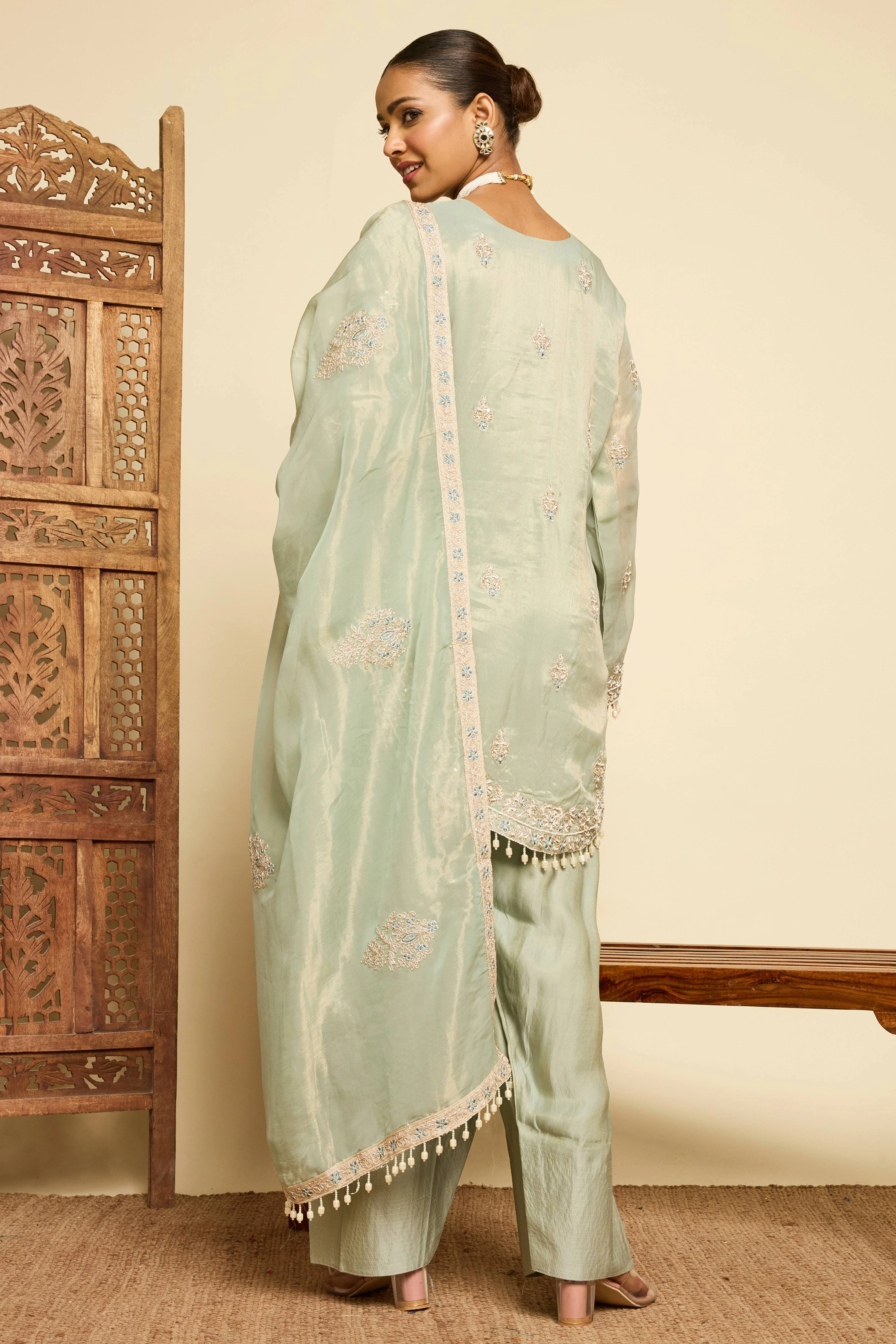 Malang Ice Blue Organza Sharara Set - Image 4