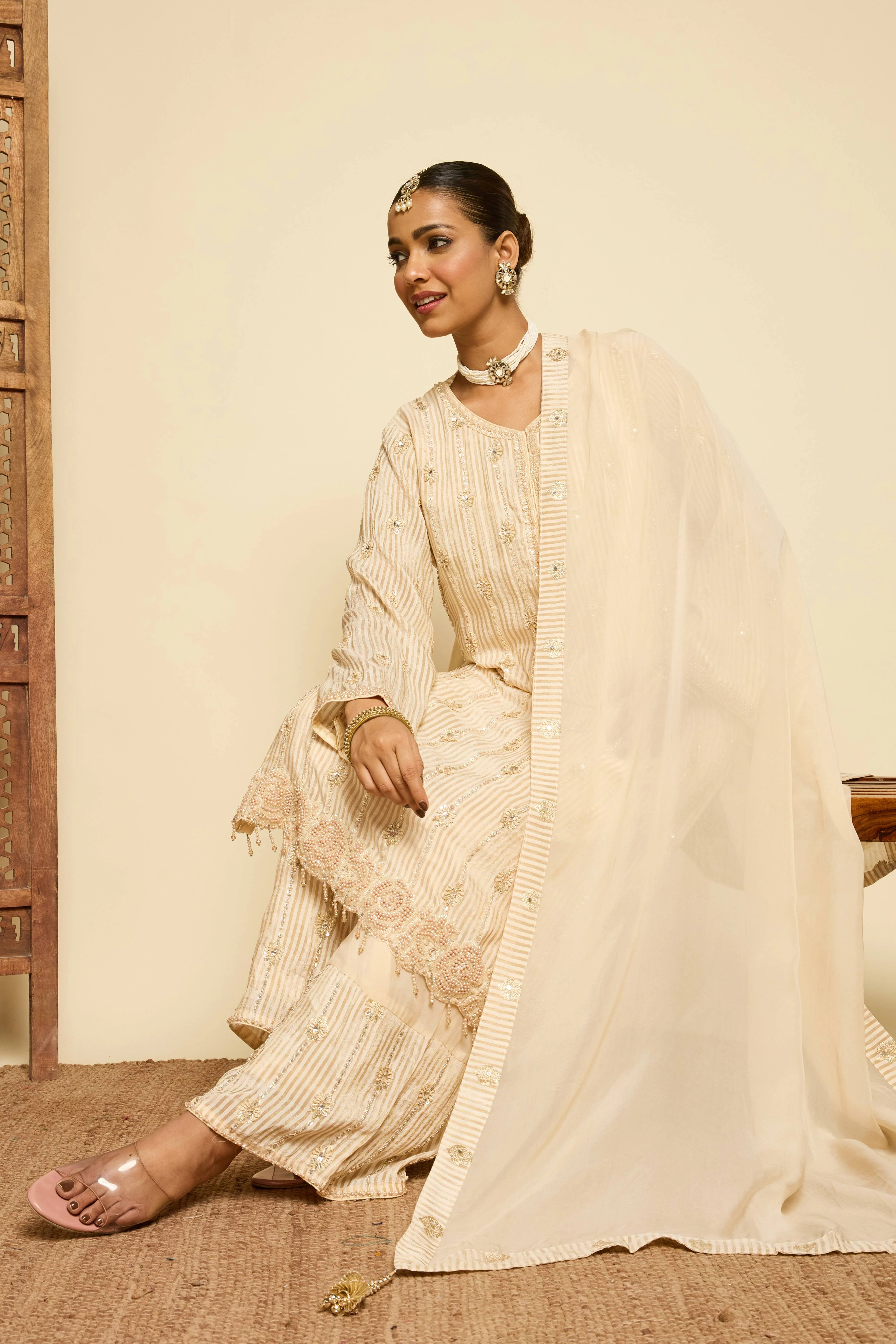 Malang Ivory Stripe Sharara Set - Image 6