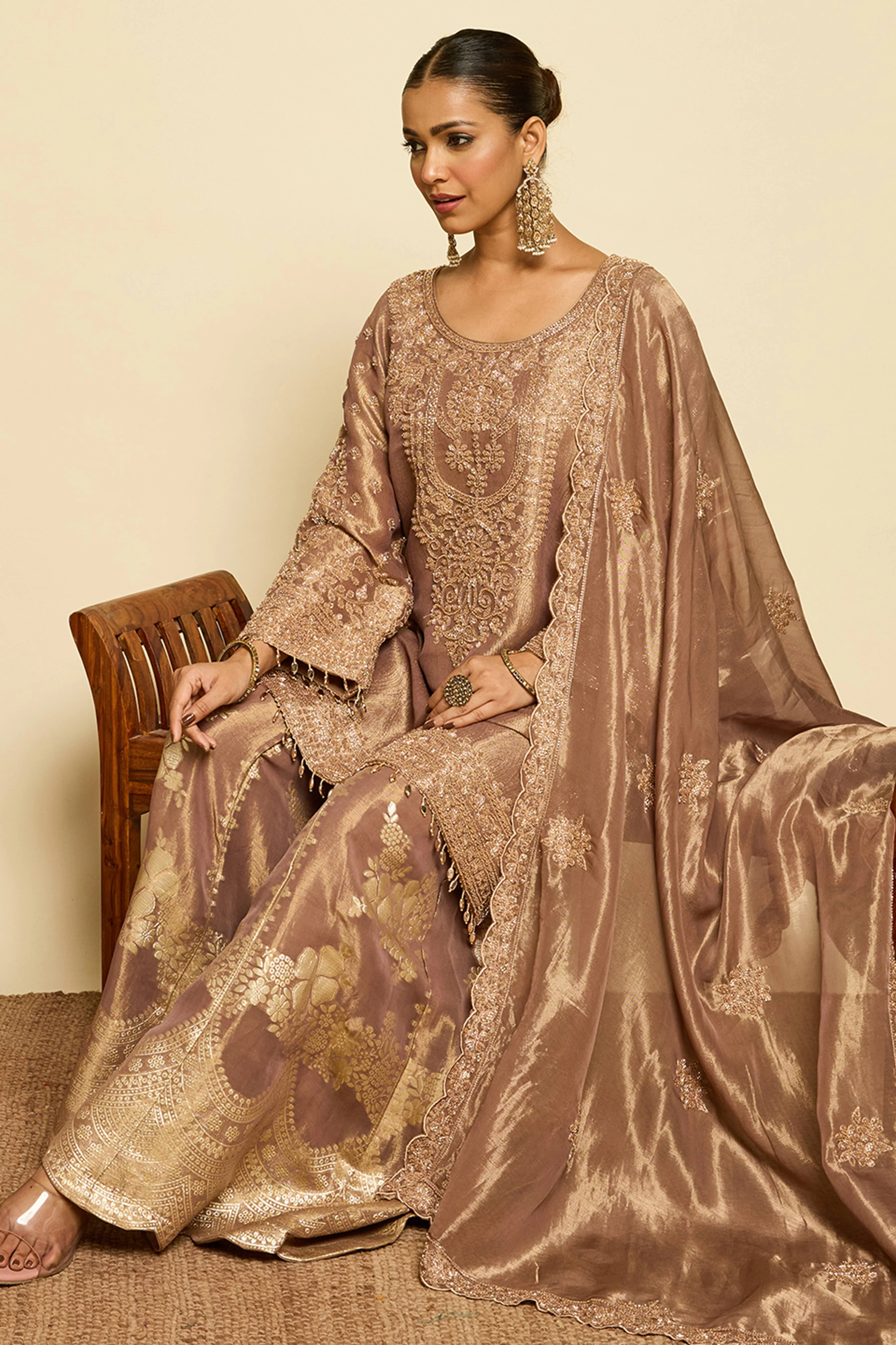 Malang Mocha Banarasi Sharara Set - Image 2